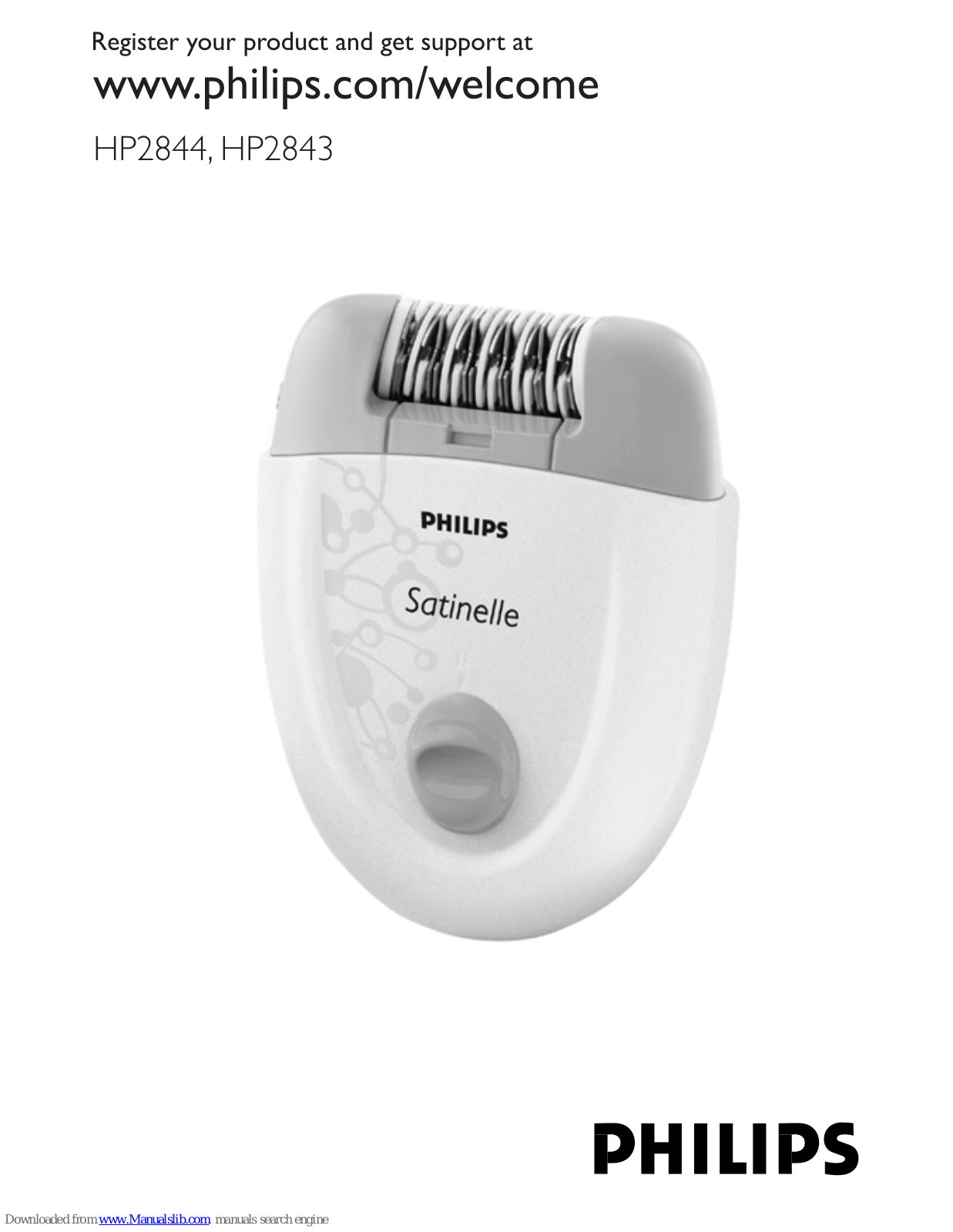 Philips Epilator HP2844, HP2844/98, Satinelle HP2843, Satinelle HP2844 Owner's Manual