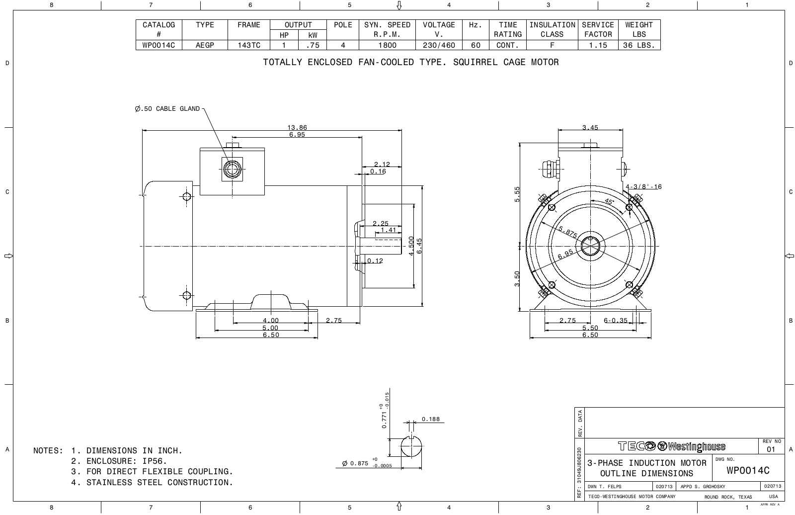 Datasheet WP0014C Reference Drawing (Teco) - ManualMachine.com