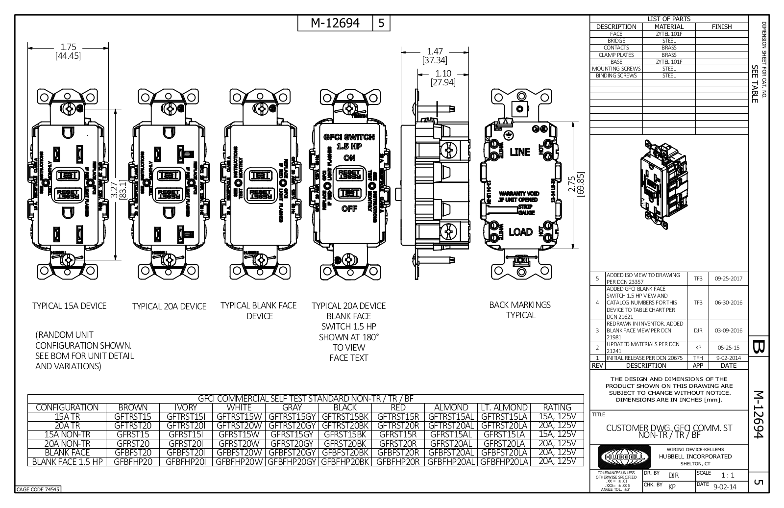 Hubbell GFBFST20LA Reference Drawing