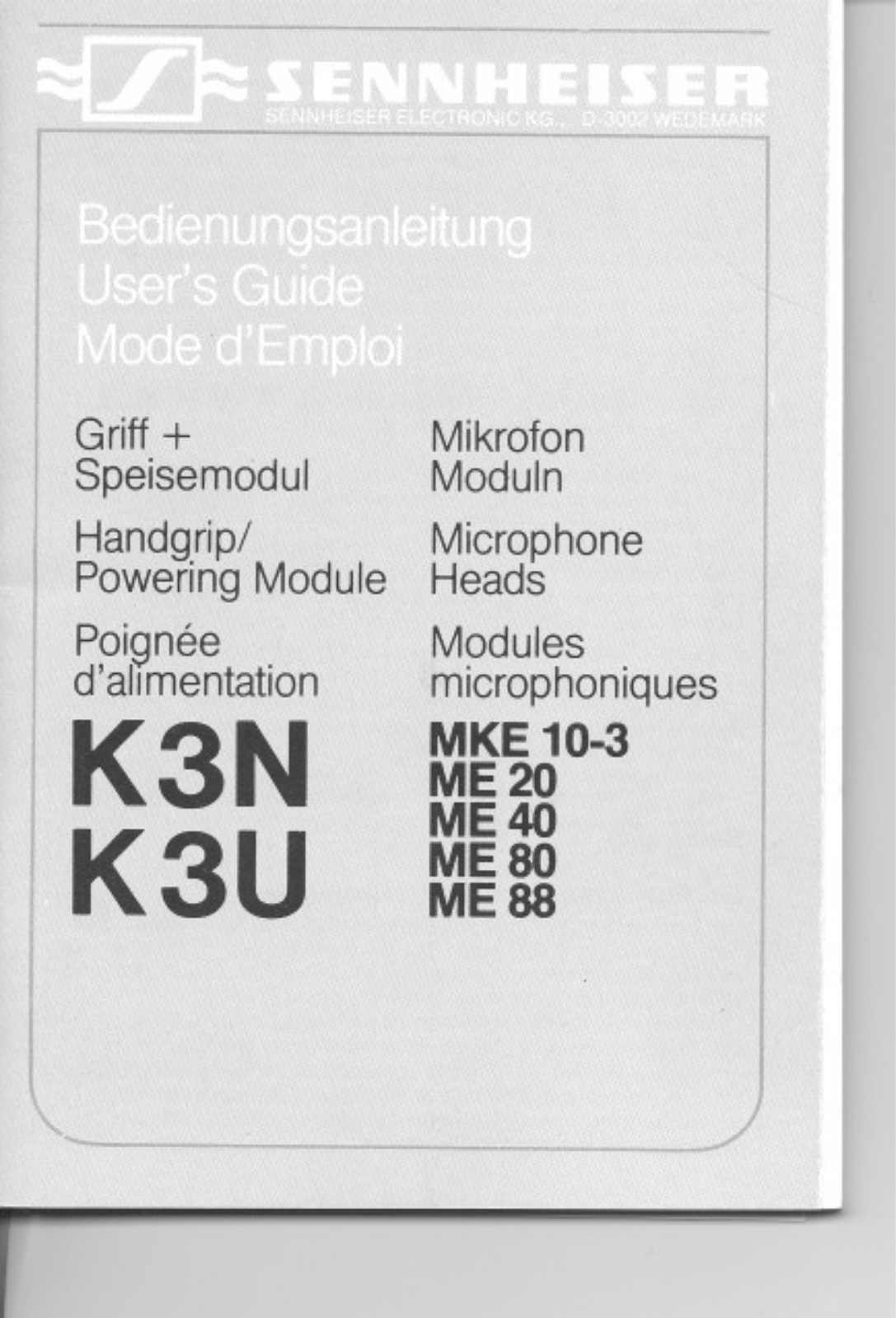 Sennheiser K3N User Manual