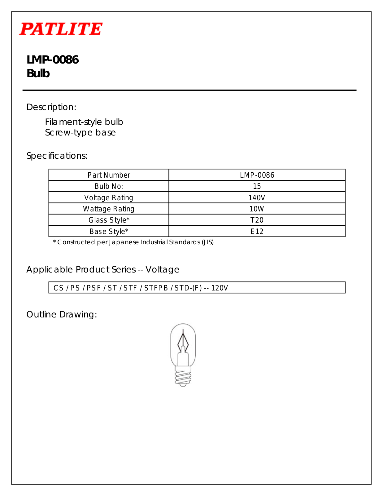 Patlite LMP-0086 Specifications