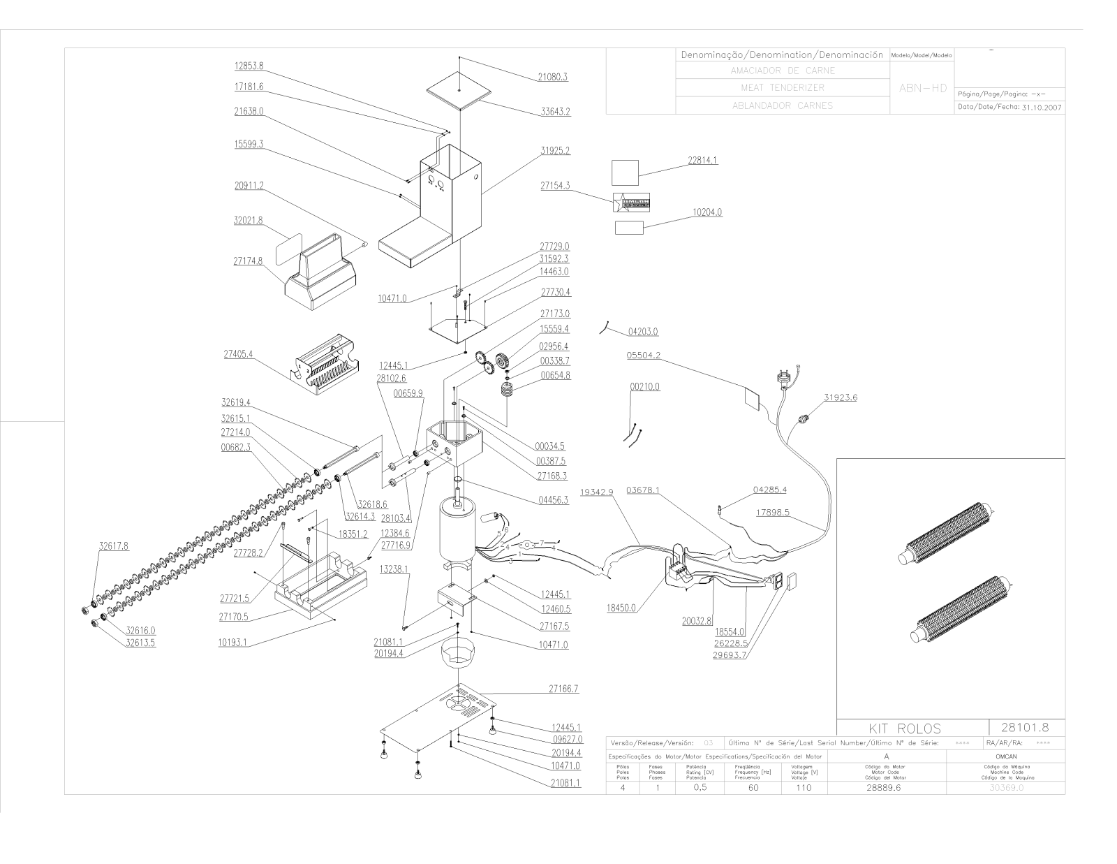 Omcan Food Machinery ABN-HD Parts List