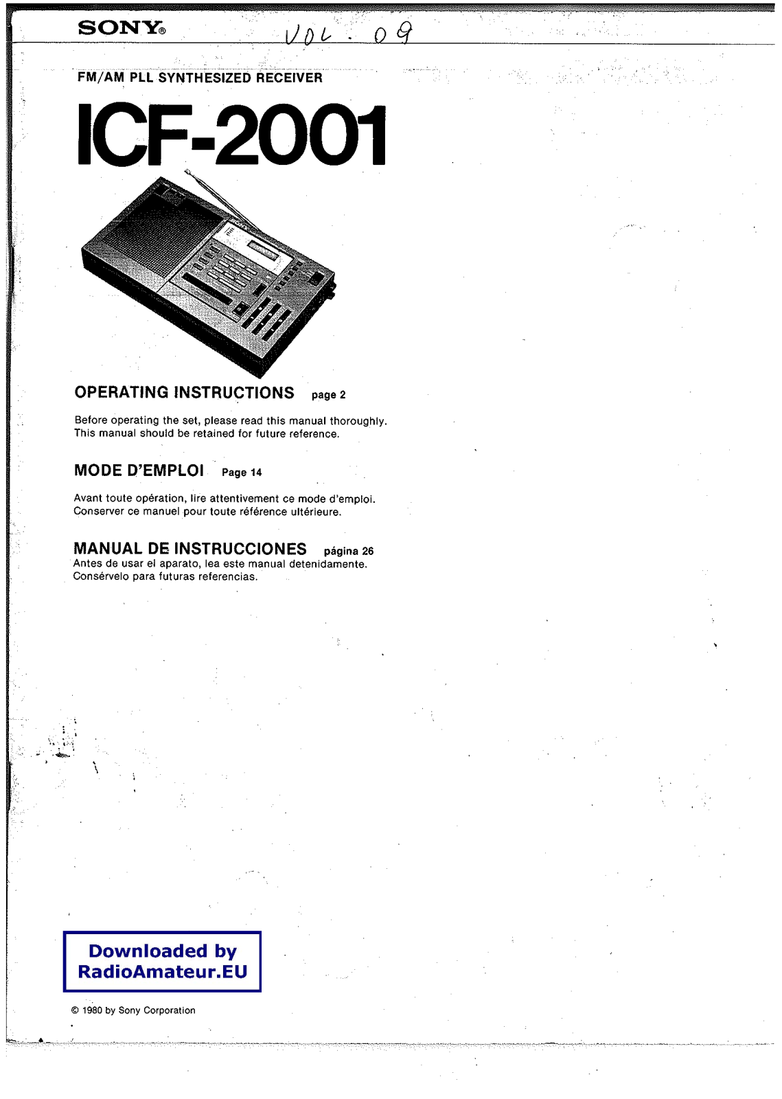 SONY ICF-2001 User Manual