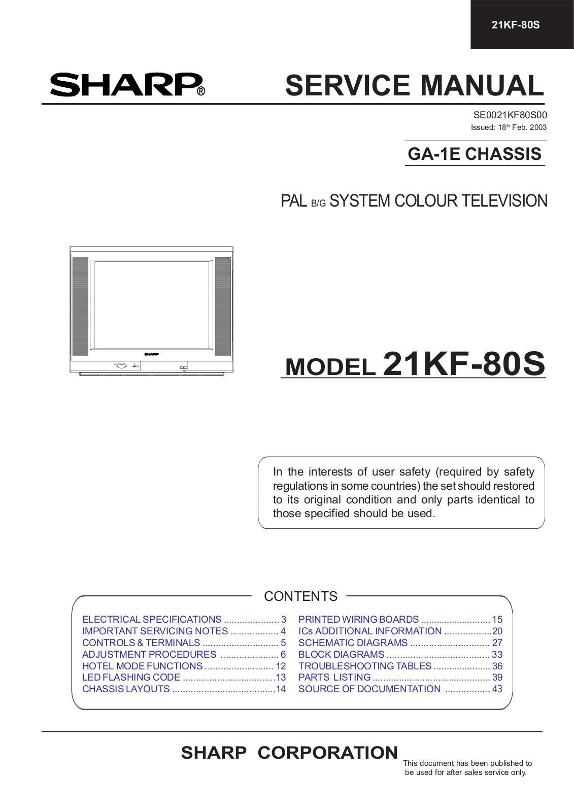 Sharp 21KF80S Schematic