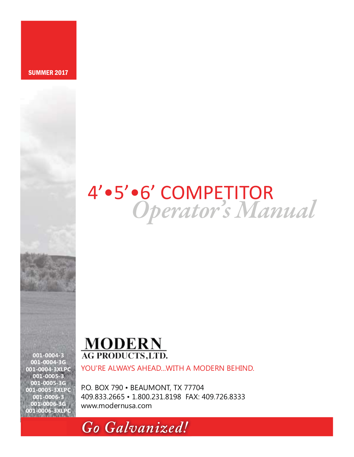 MODERN AG PRODUCTS Competitor 4, Competitor 5, Competitor 6 Operator's Manual