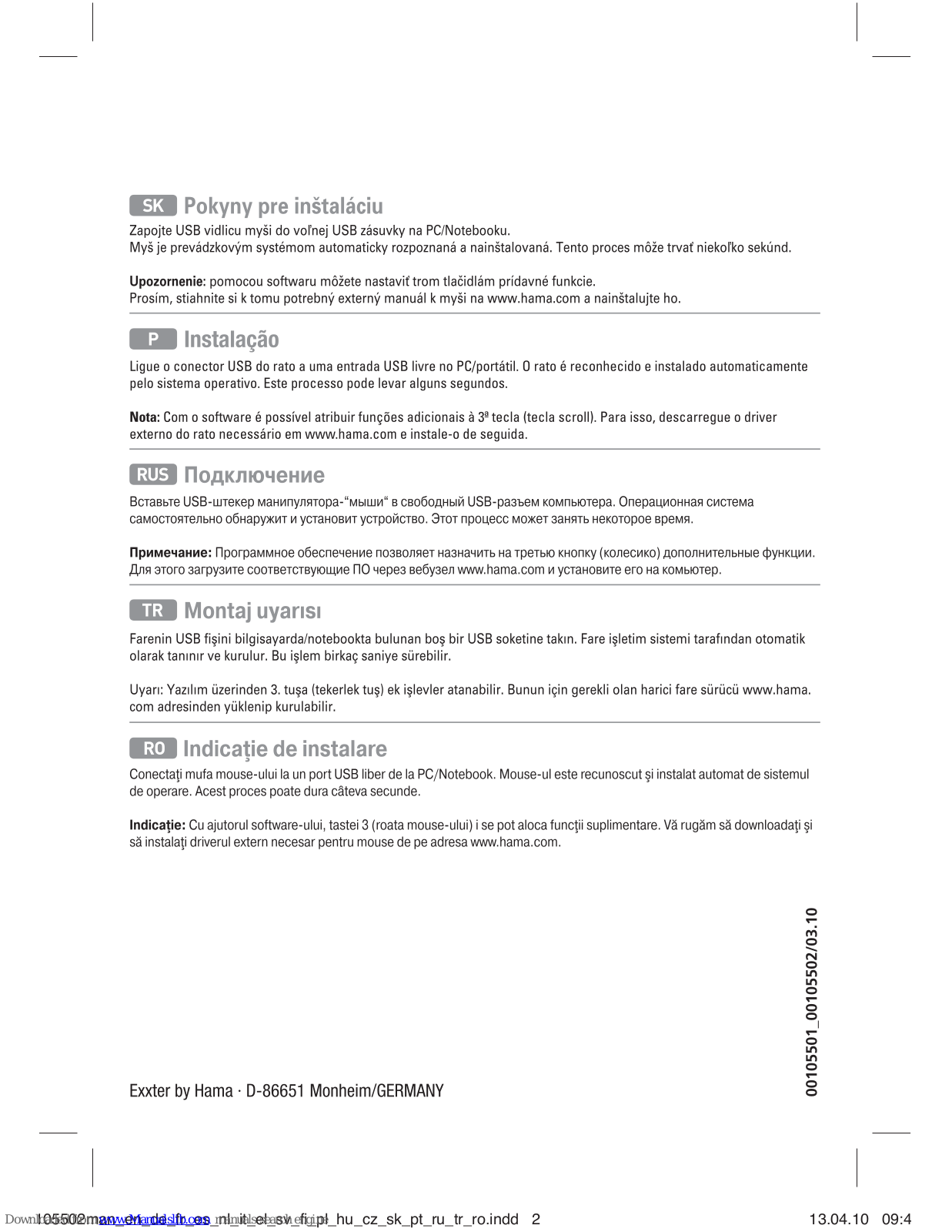 Exxter 105502 Operating Instruction