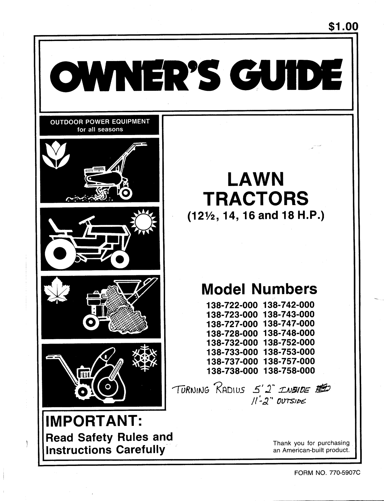 MTD 138-722-000, 138-727-000, 138-732-000, 138-733-000, 138-723-000 User Manual