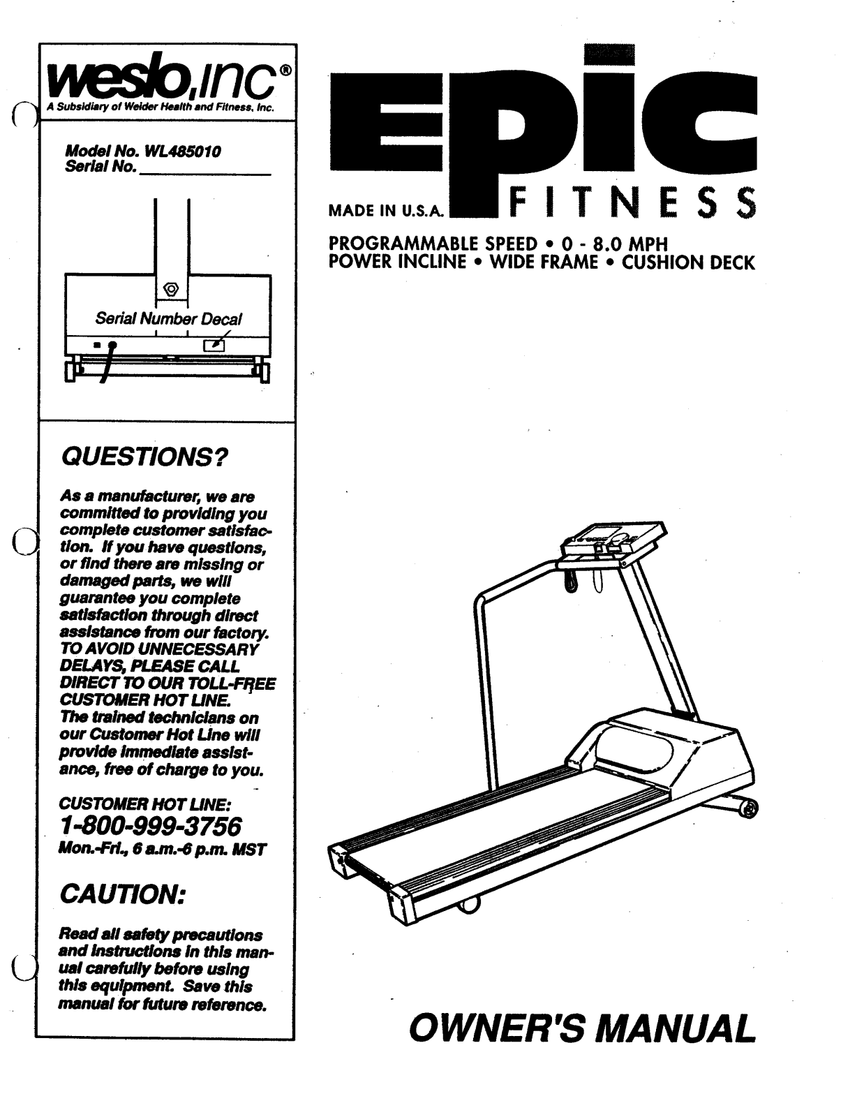 Weslo WL485010 Owner's Manual