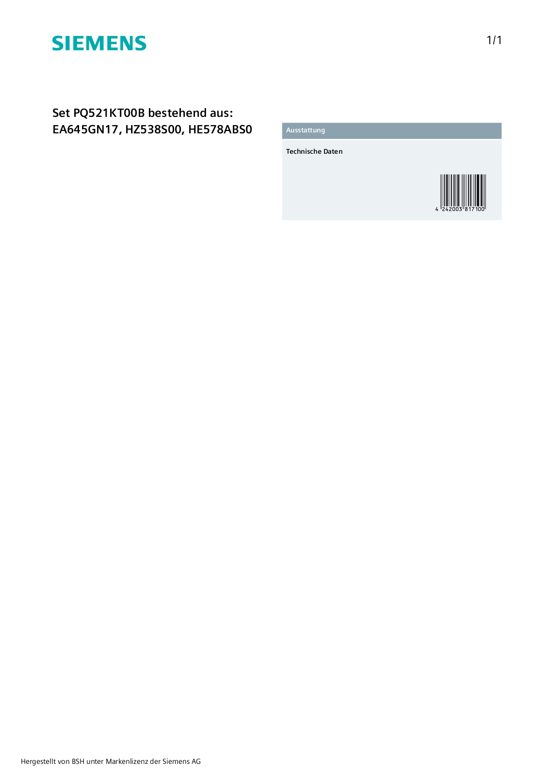 Siemens PQ521KT00B User Manual