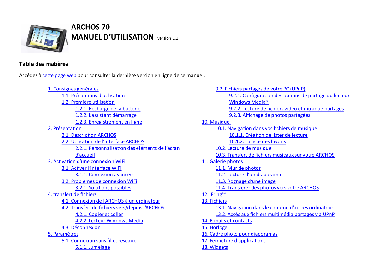 ARCHOS 70 Internet Tablet User Manual