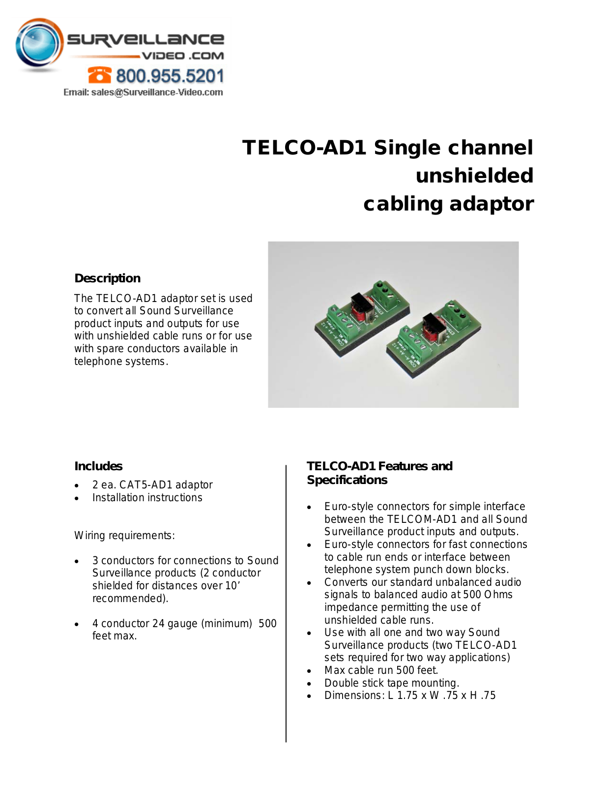 ETS TELCO-AD1 Specsheet