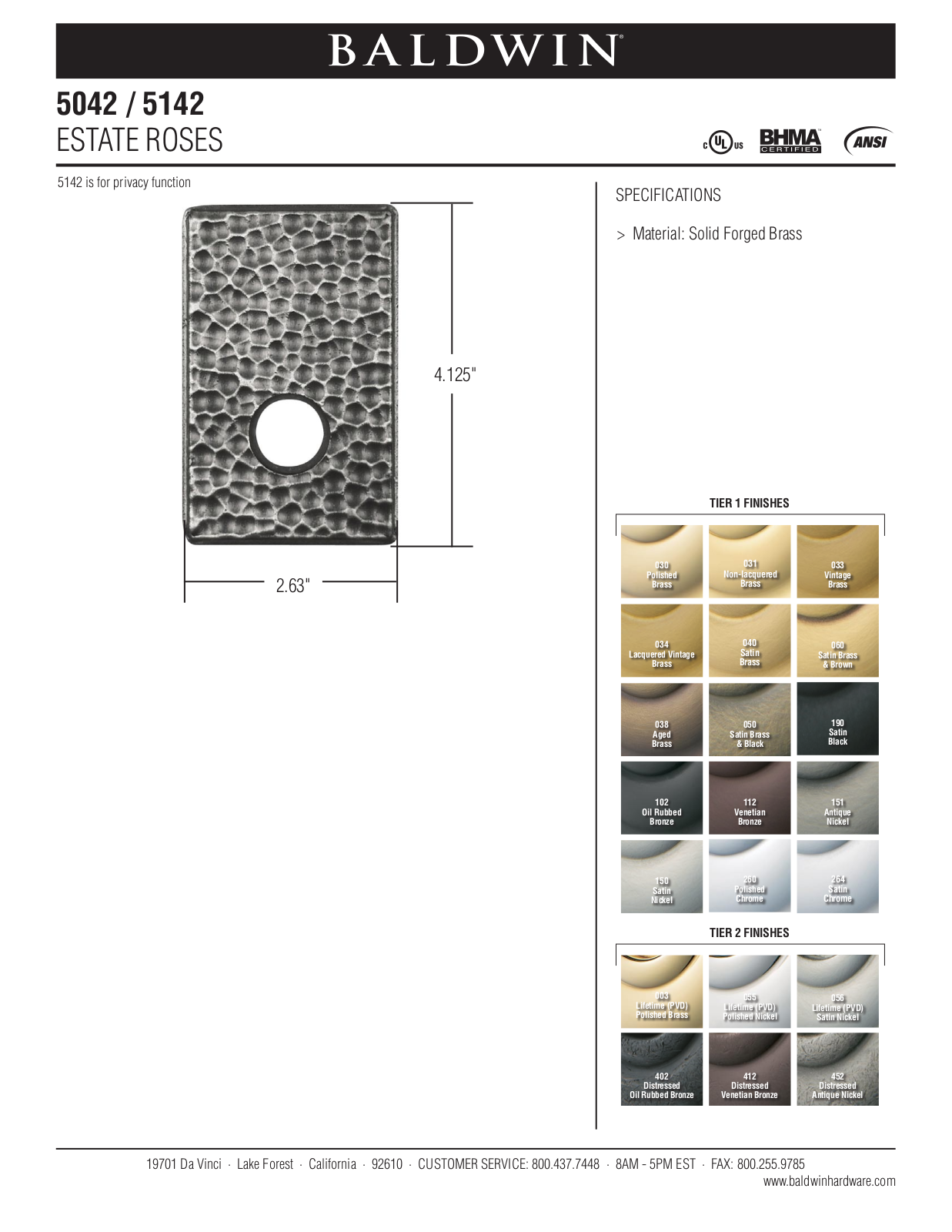 Baldwin 5042 Estate Rose User Manual