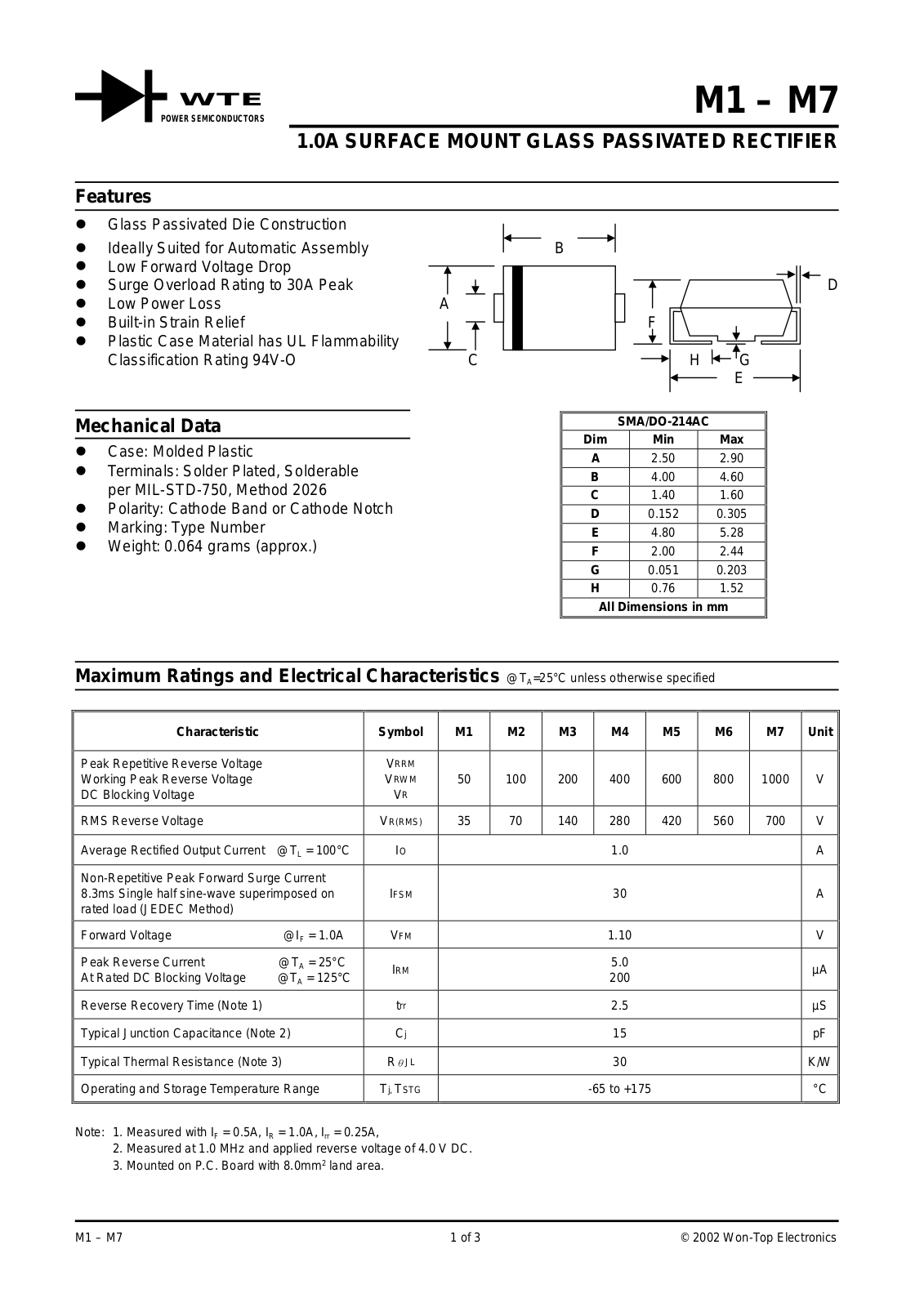 WTE M7-T3, M7-T1, M6-T3, M6-T1, M5-T1 Datasheet