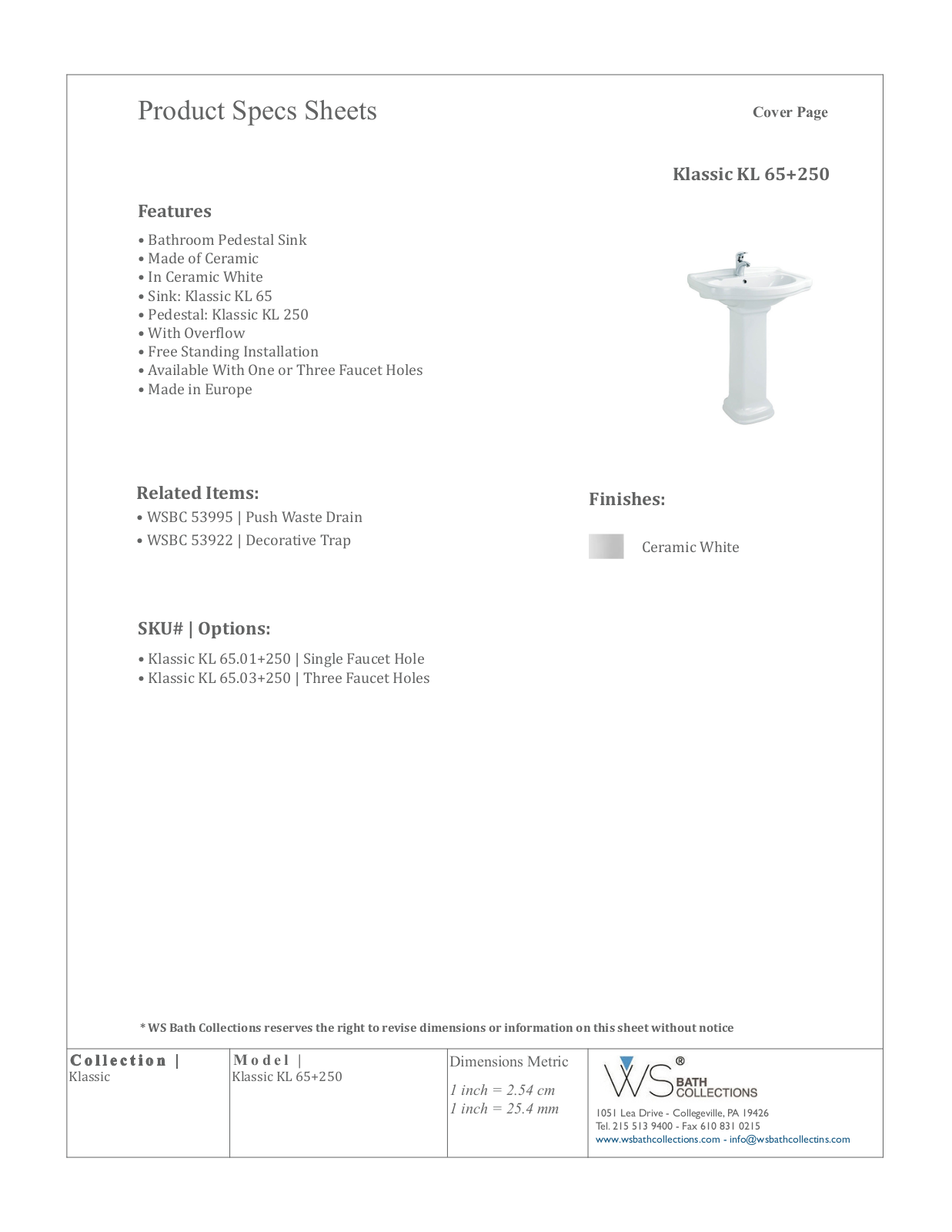 WS Bath Collections WSO3134 Specifications - ManualMachine.com