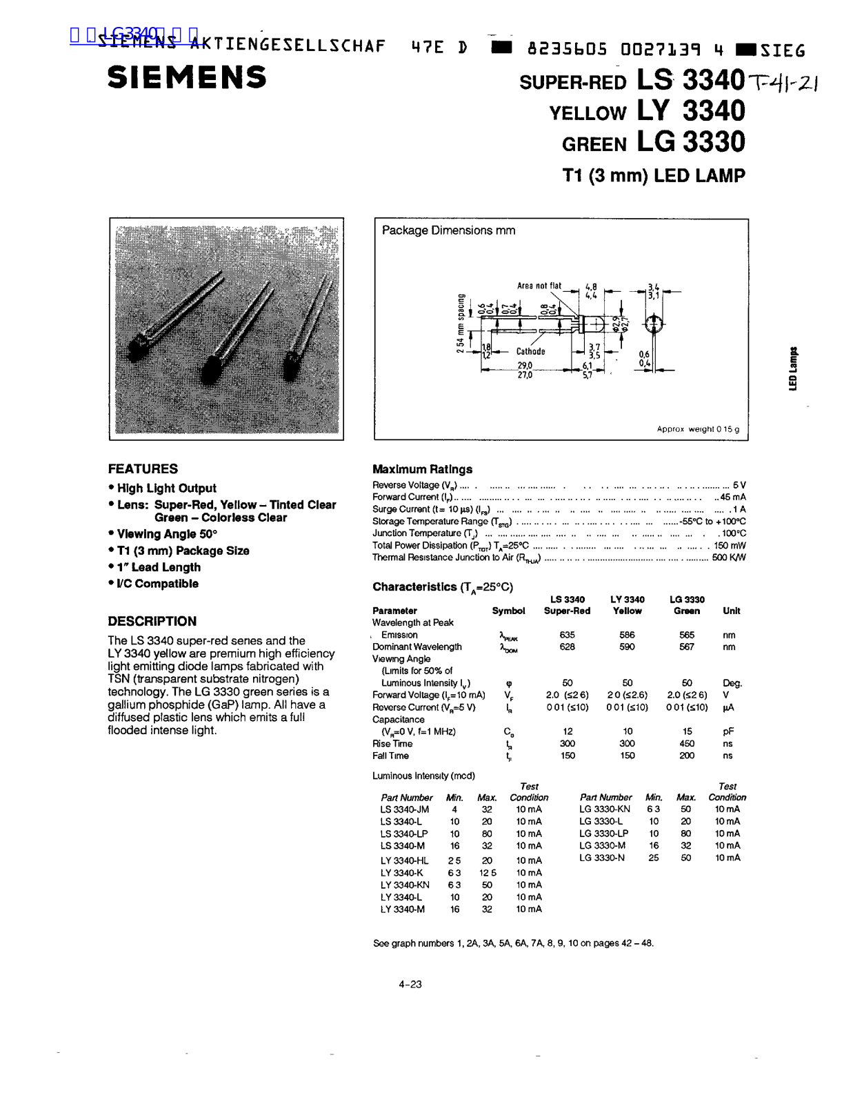 Siemens LS3340, LY 3340, LG 3330 Technical data