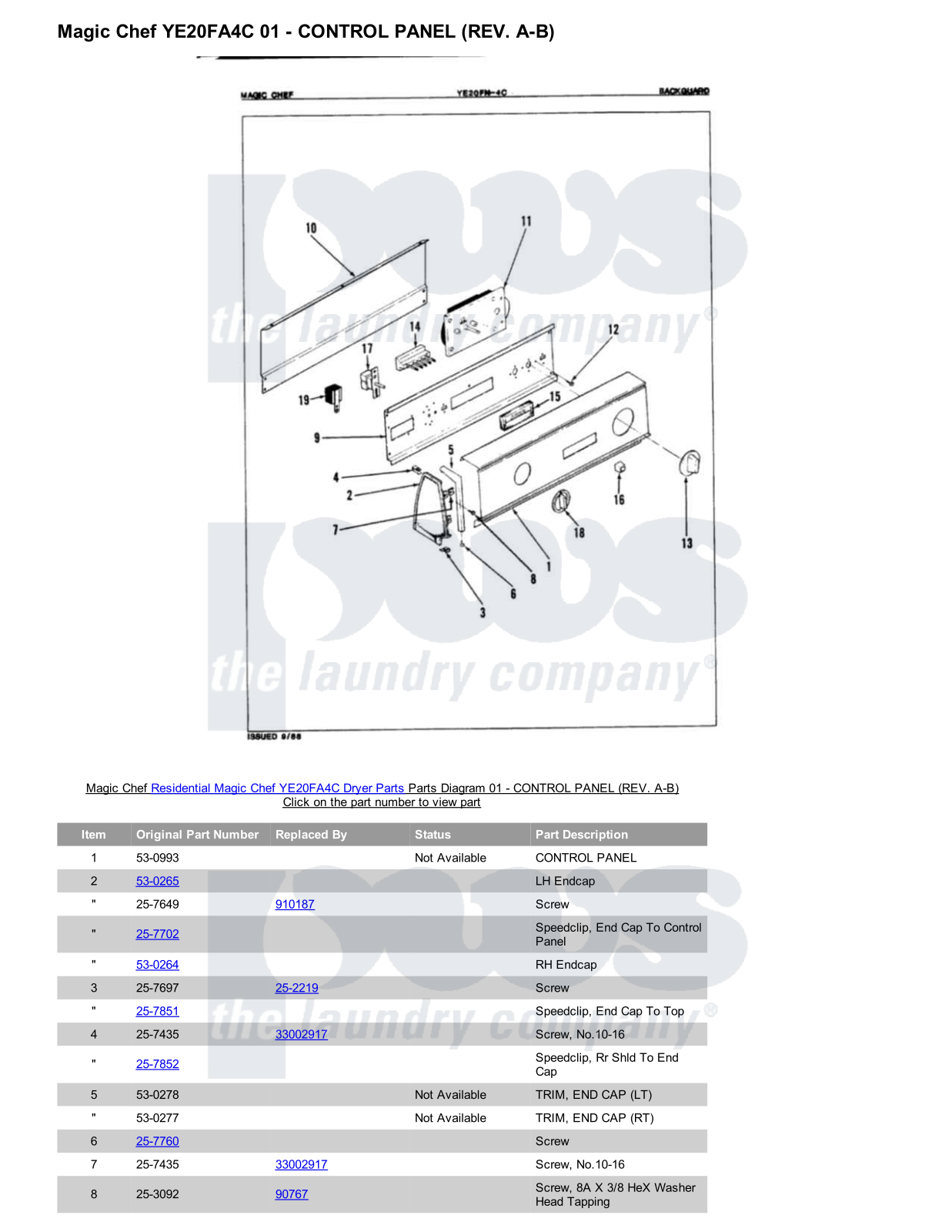 Magic Chef YE20FA4C Parts Diagram