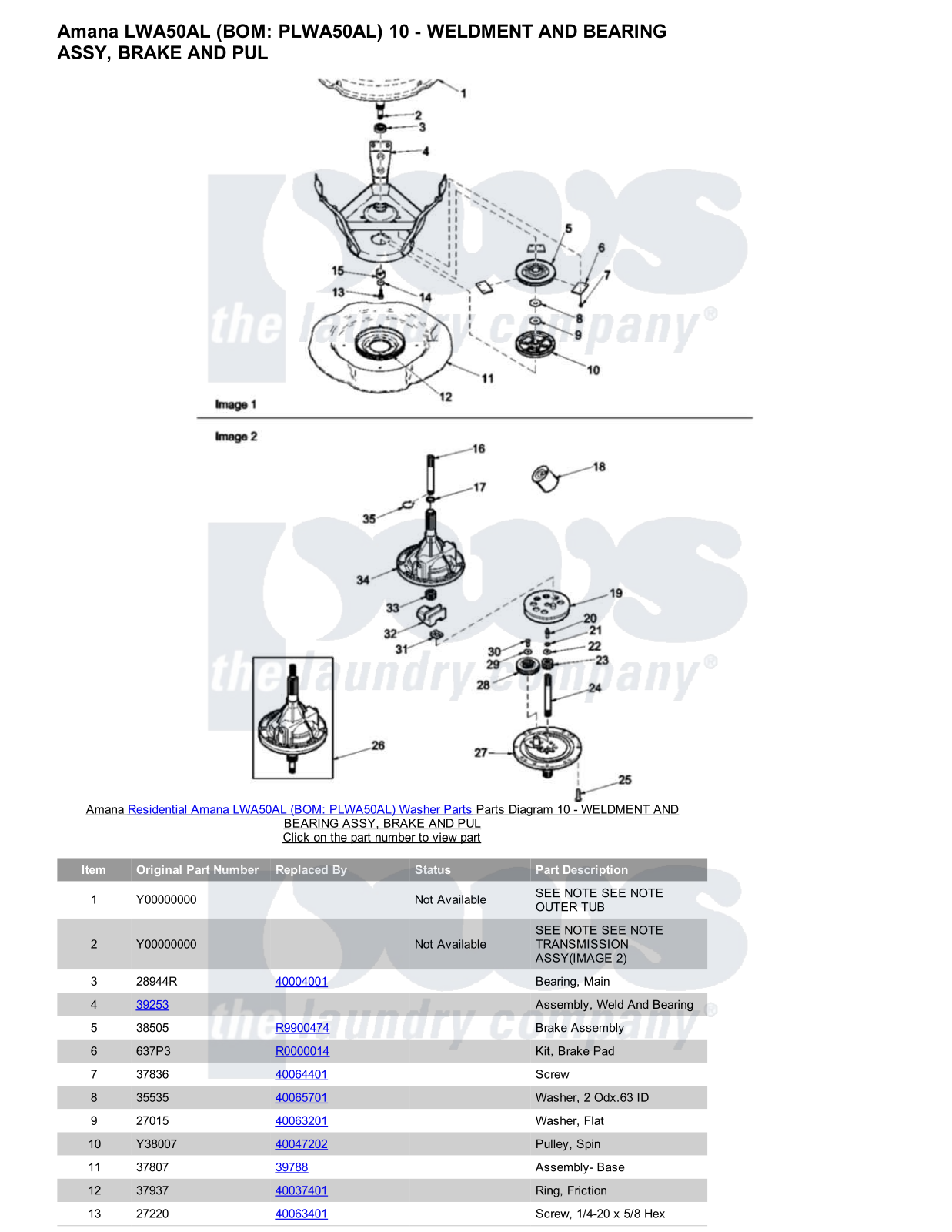 Amana LWA50AL Parts Diagram