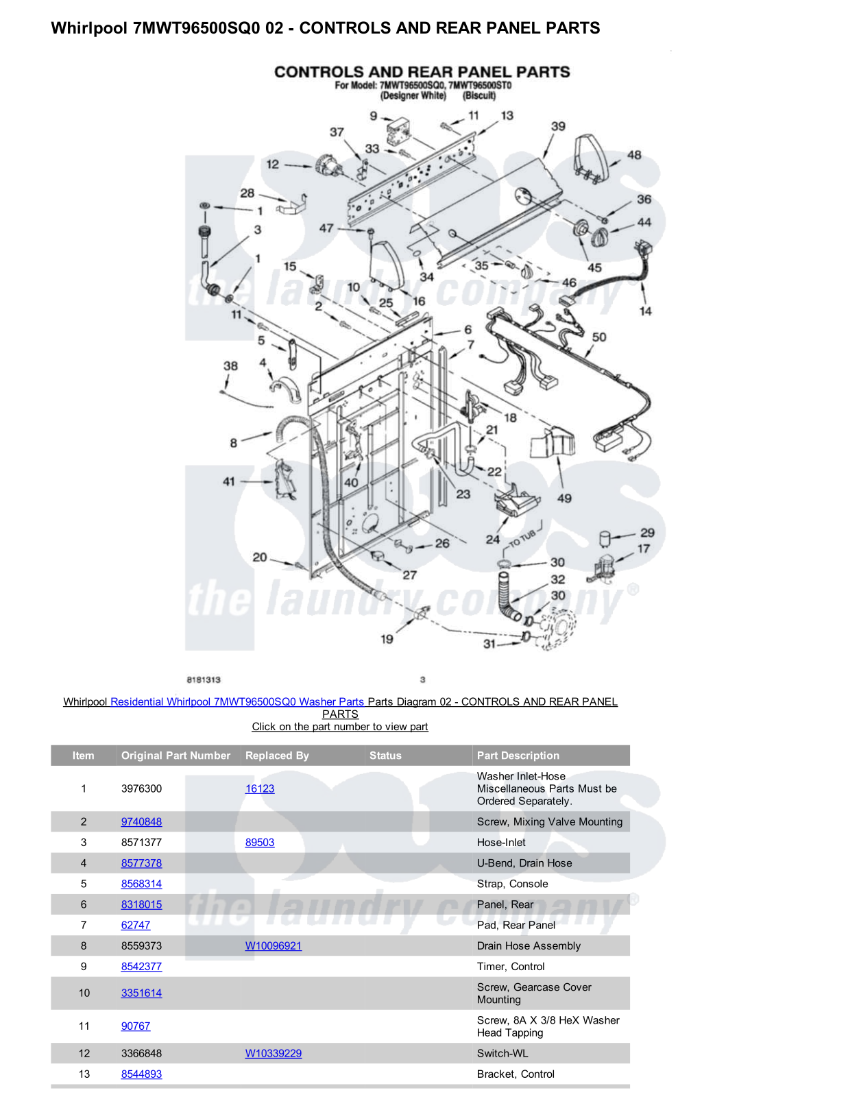 Whirlpool 7MWT96500SQ0 Parts Diagram