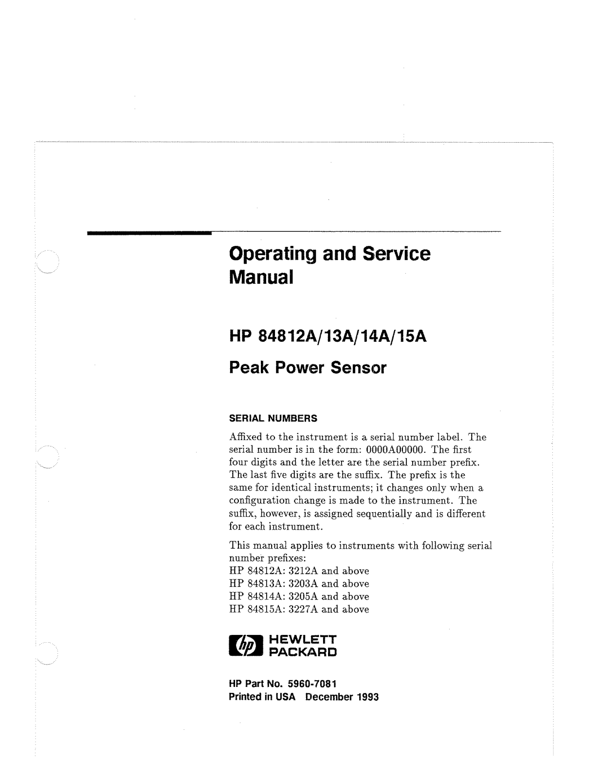 Hewlett-Packard 14A, HP 84812A, 13A, 15A User Manual