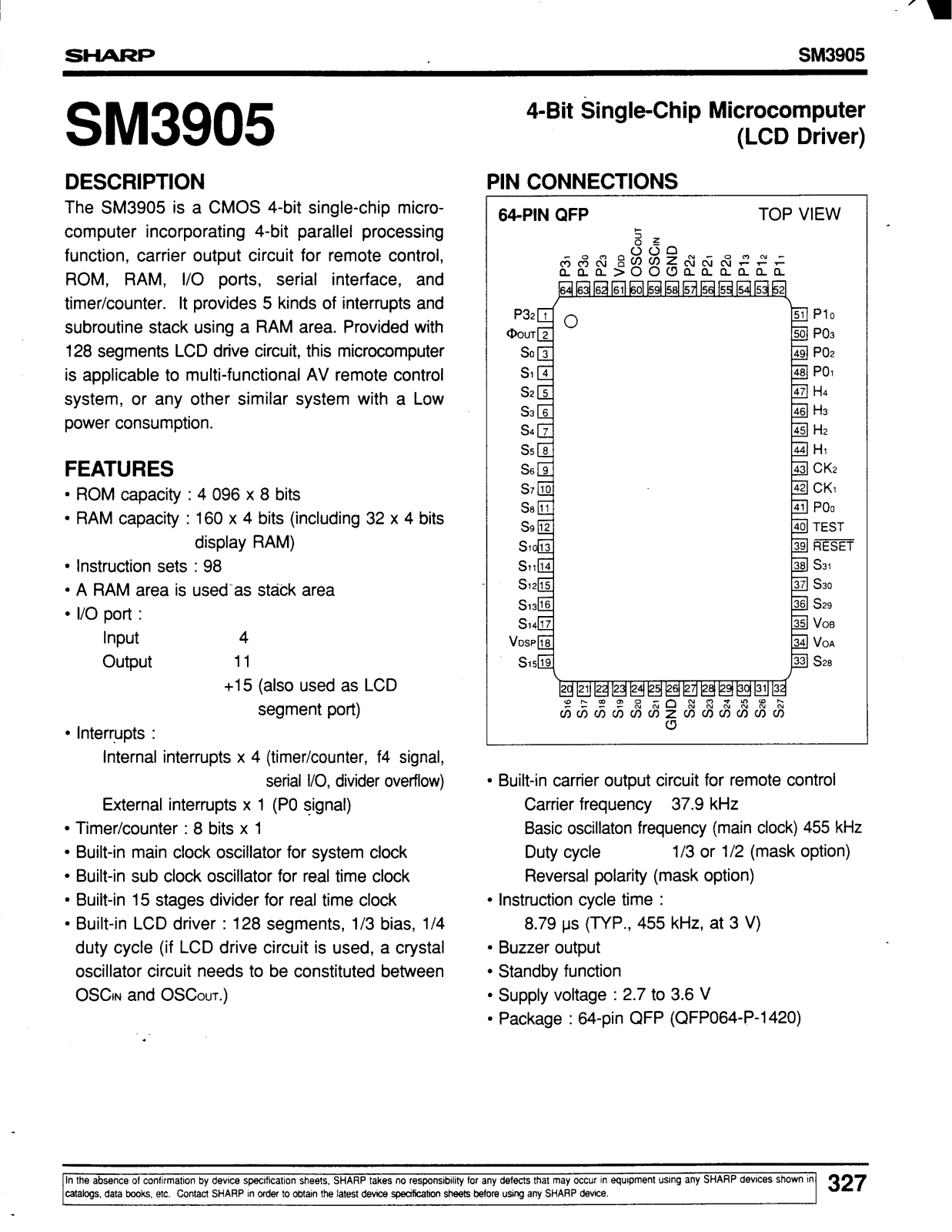 Sharp SM3905 Datasheet