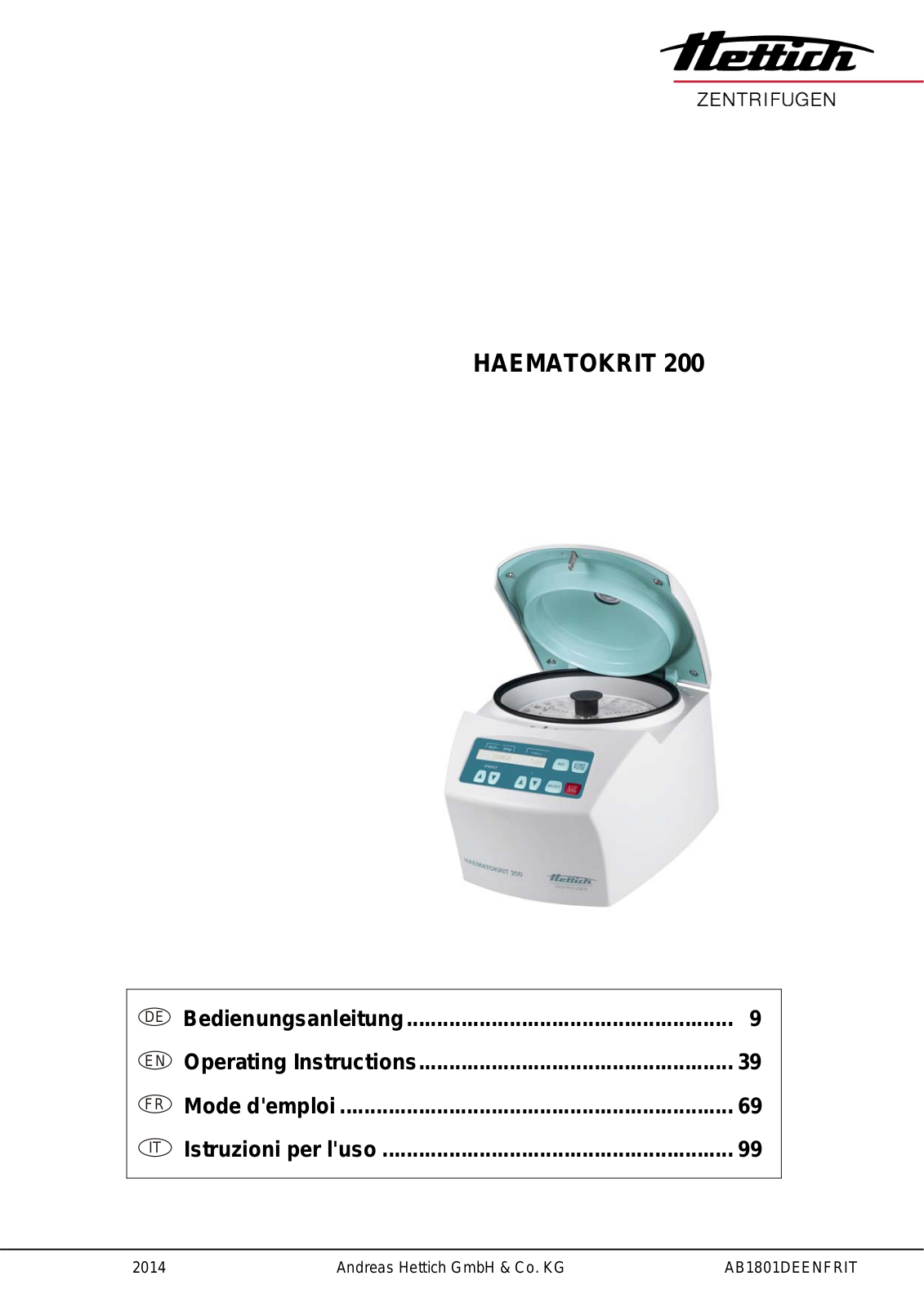 Hettich Haematokrit 200 User manual