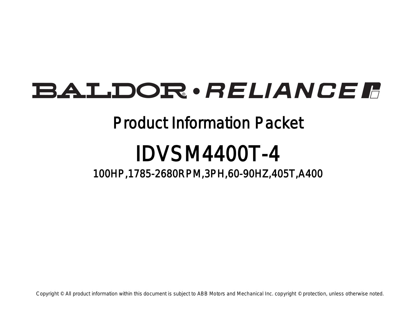 Baldor IDVSM4400T-4 Product Information Sheet