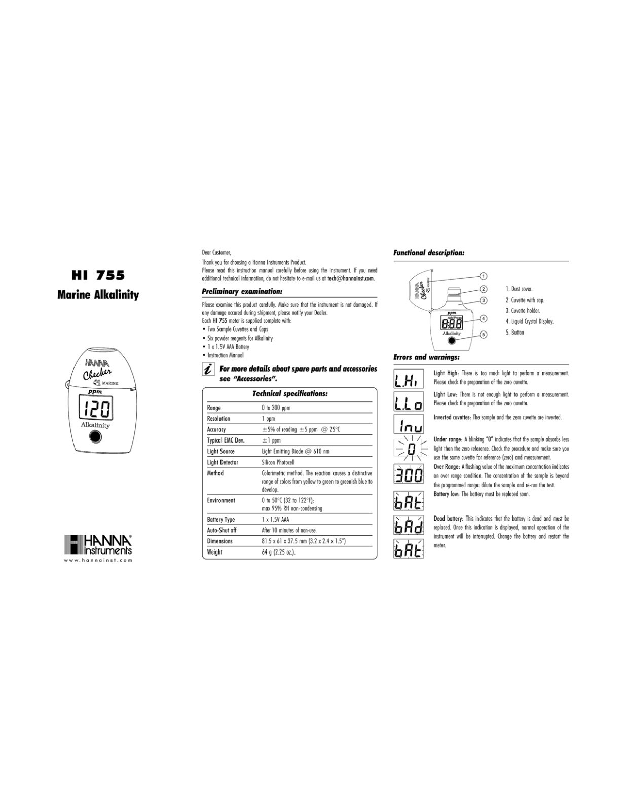 Hanna instruments HI755 User Manual