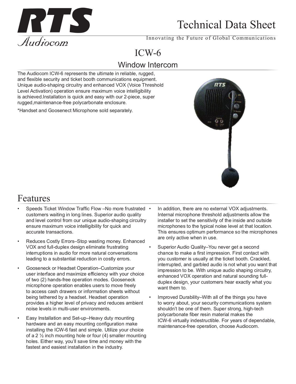 Telex ICW6 Datasheet