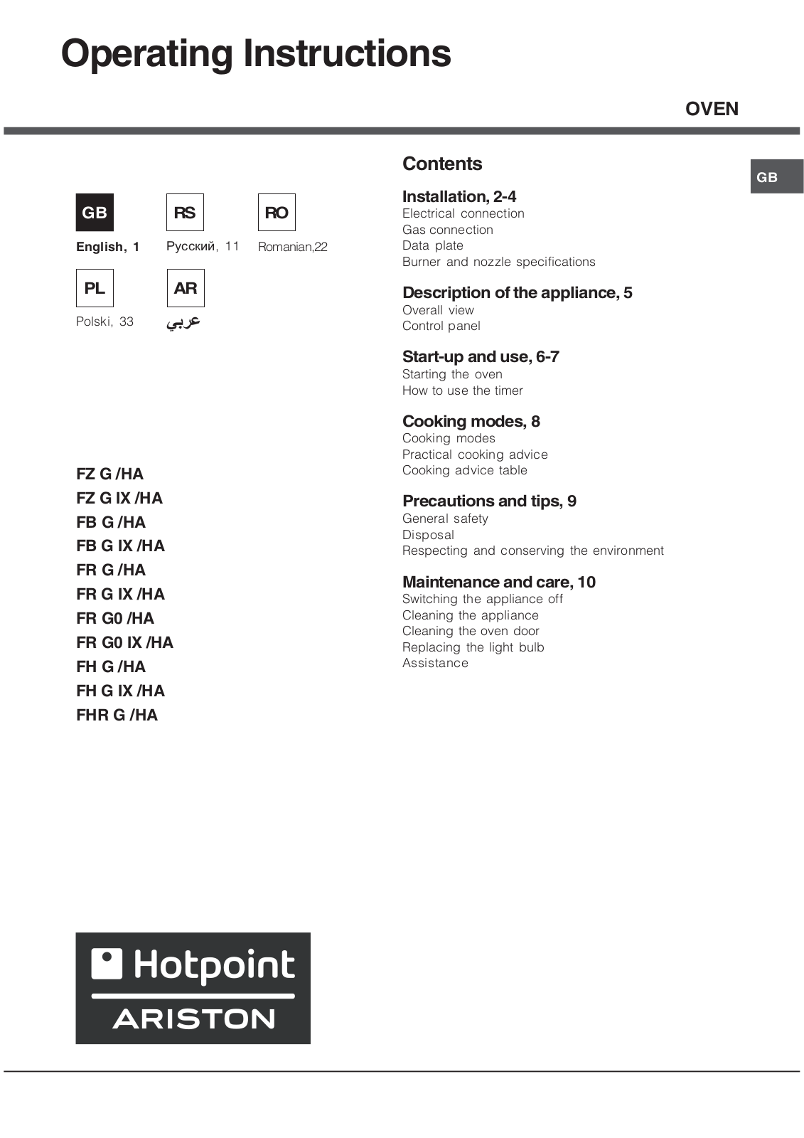 Hotpoint-Ariston FH G User Manual