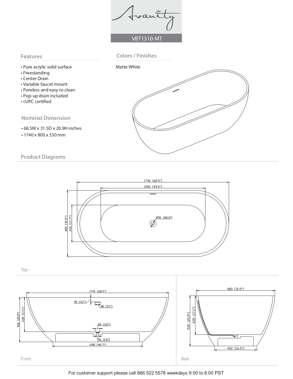 Avanity VBT1510MT Specifications