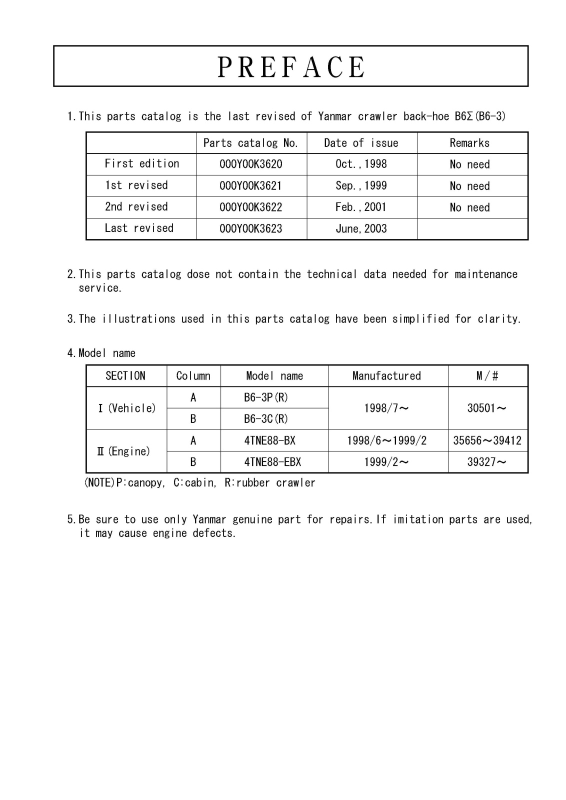 Yanmar b6-3p-c Parts Catalog