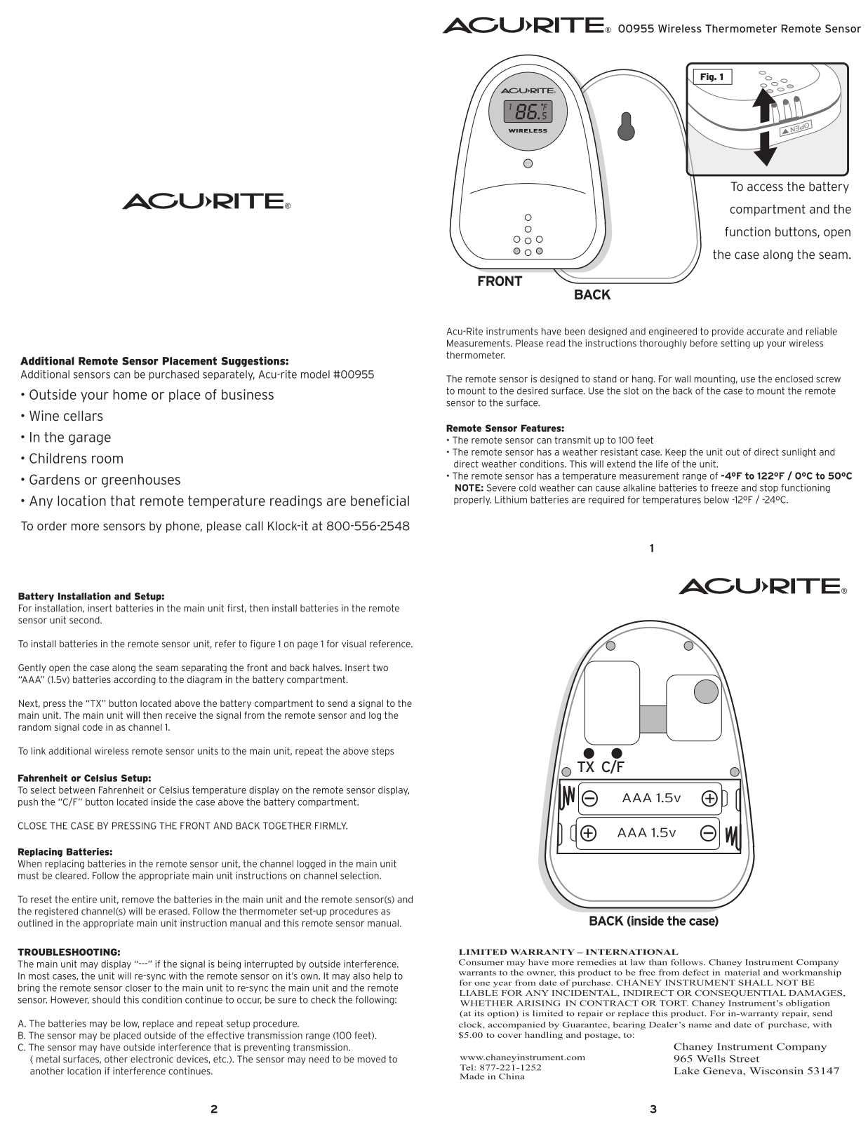 Chaney Instrument 00955 User Manual