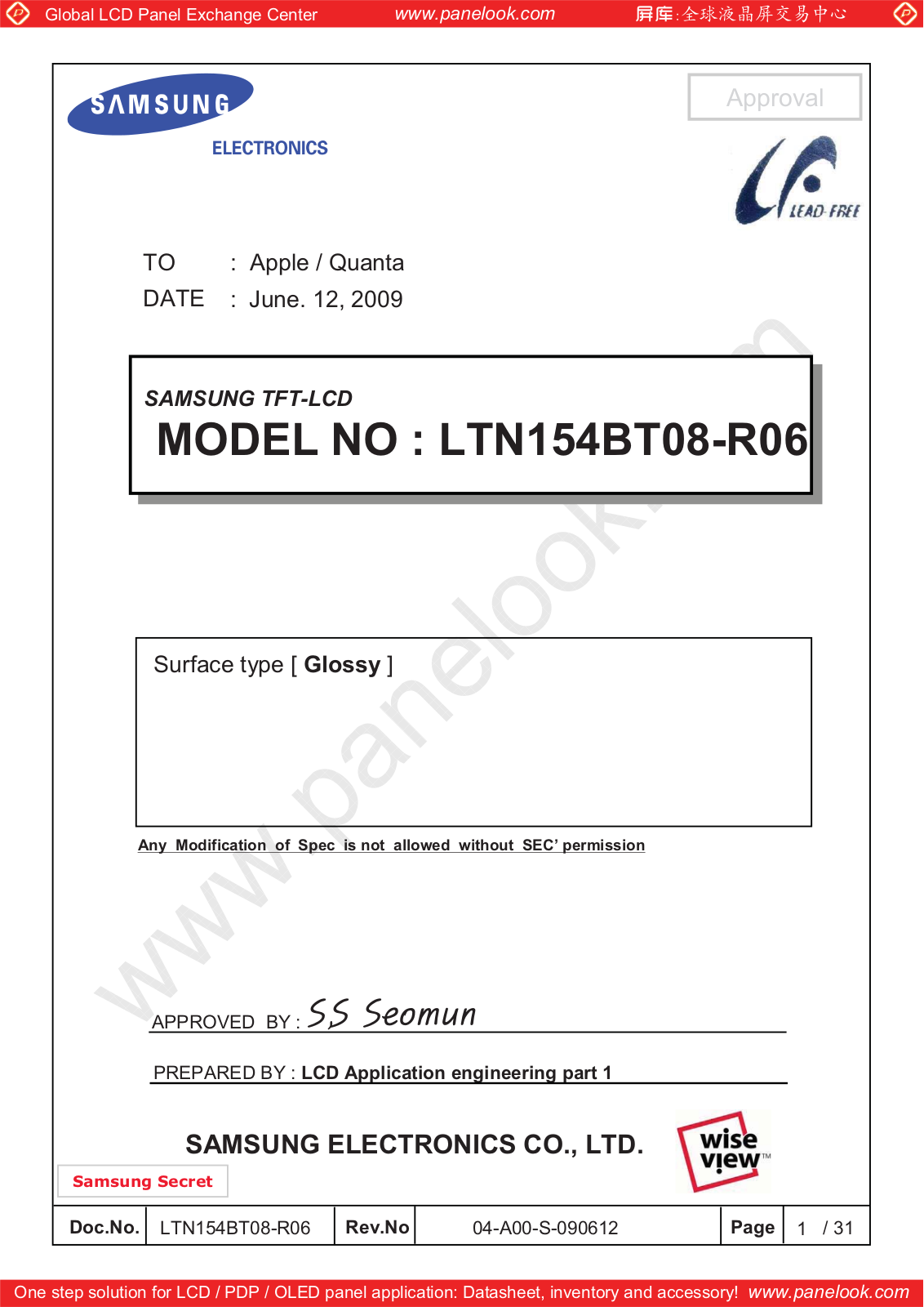 SAMSUNG LTN154BT08-R06 Specification