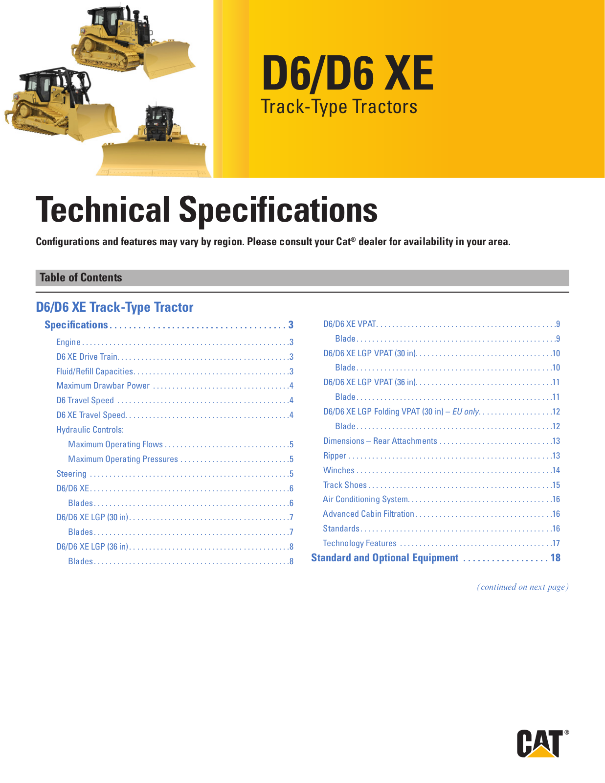 Cat D6, D6 XE Technical Specifications