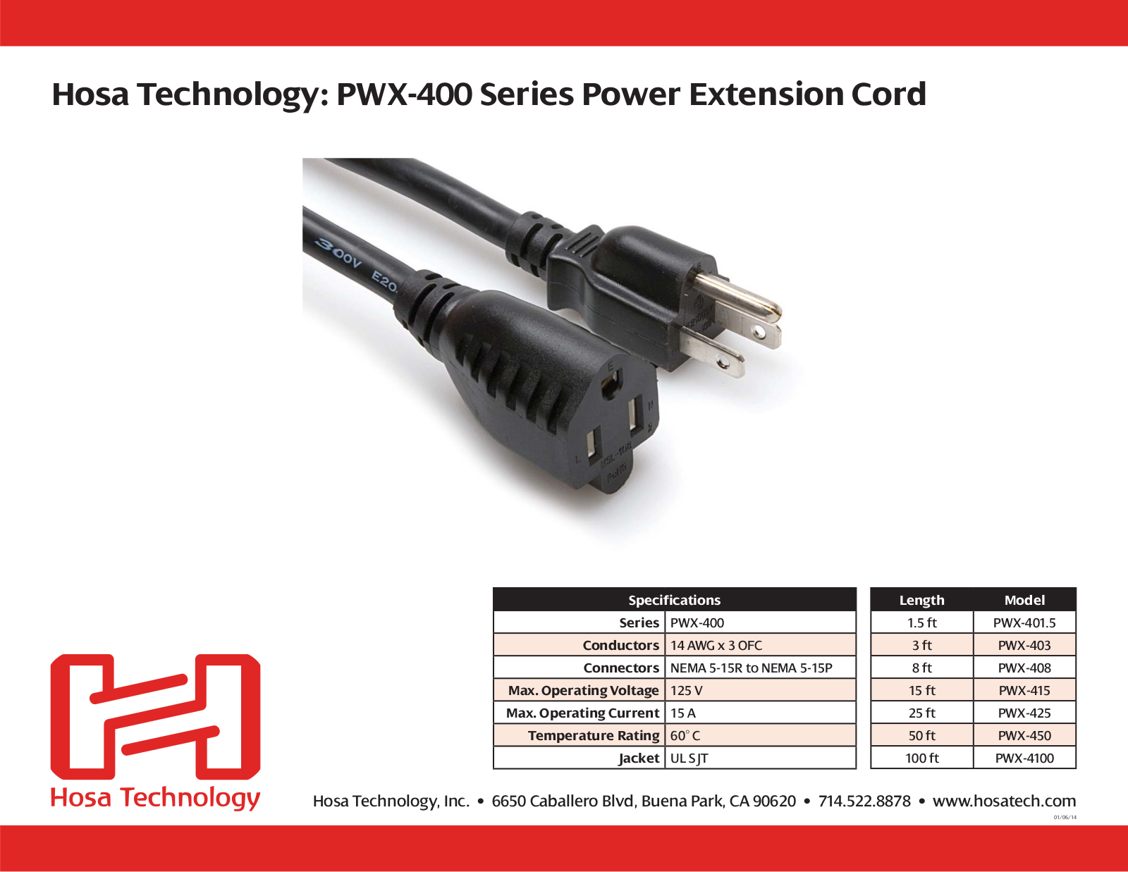 Hosa PWX-403, PWX-401.5, PWX-425, PWX-450, PWX-415 Specifications