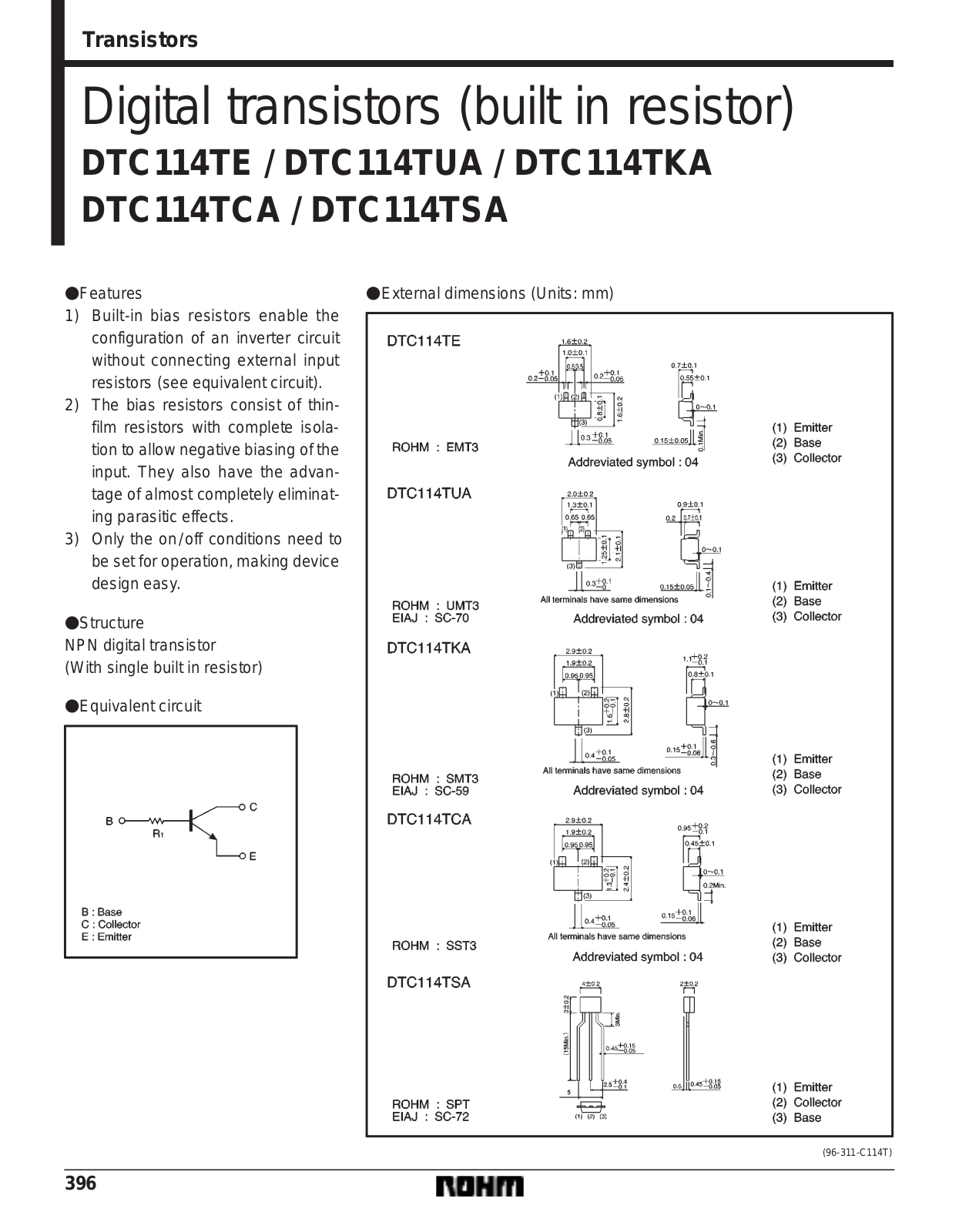 ROHM DTC114TUA, DTC114TSA, DTC114TKA, DTC114TE Datasheet