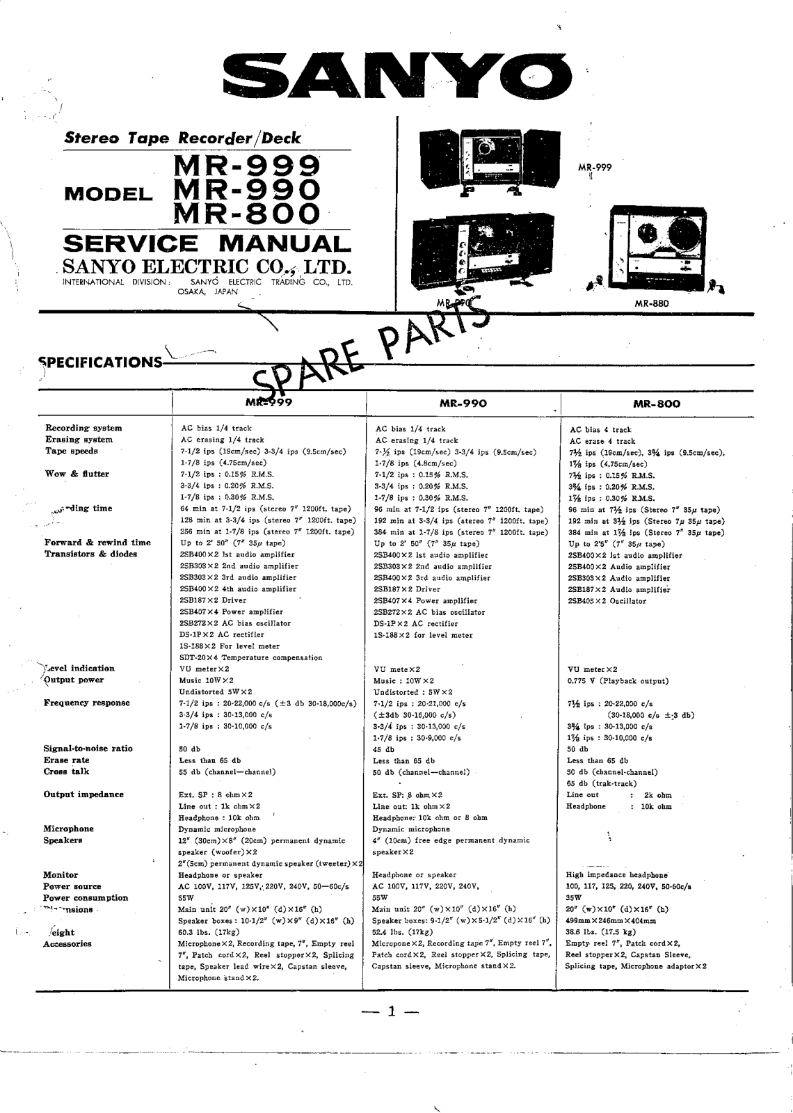 Sanyo MR-999 Service manual