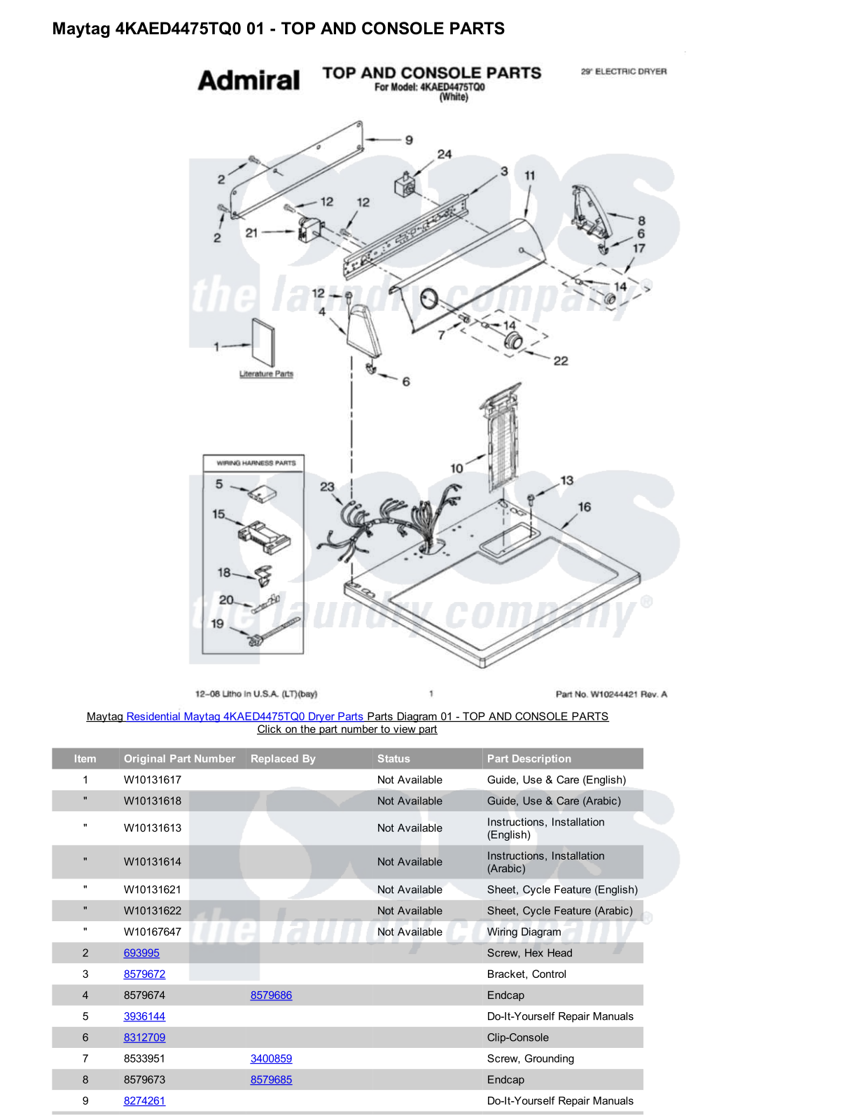 Maytag 4KAED4475TQ0 Parts Diagram