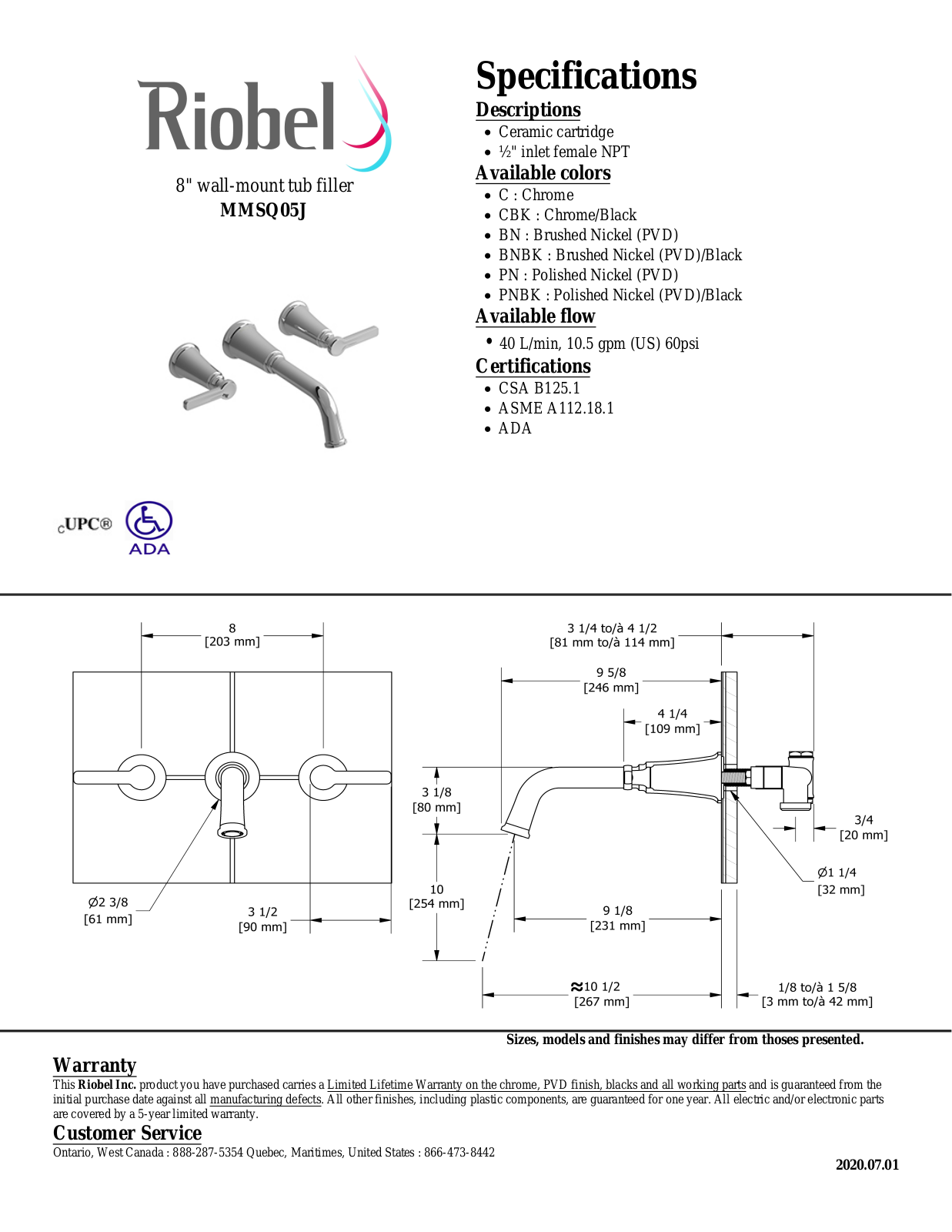 Riobel MMSQ05JCBK Specifications - ManualMachine.com