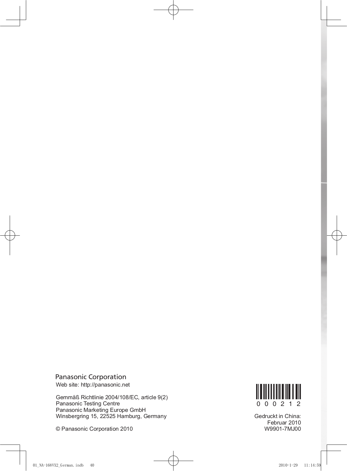 PANASONIC NA168VX2, NA168VG2, NA147VB2, NA148VA2 User Manual