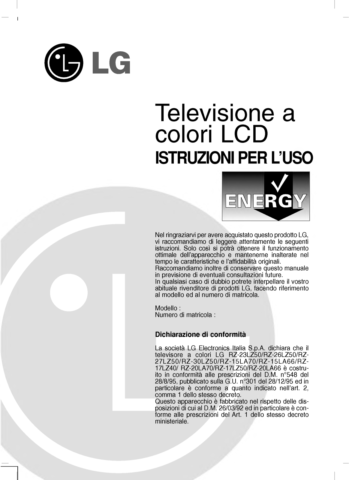 Lg RZ-26LZ30 User Manual