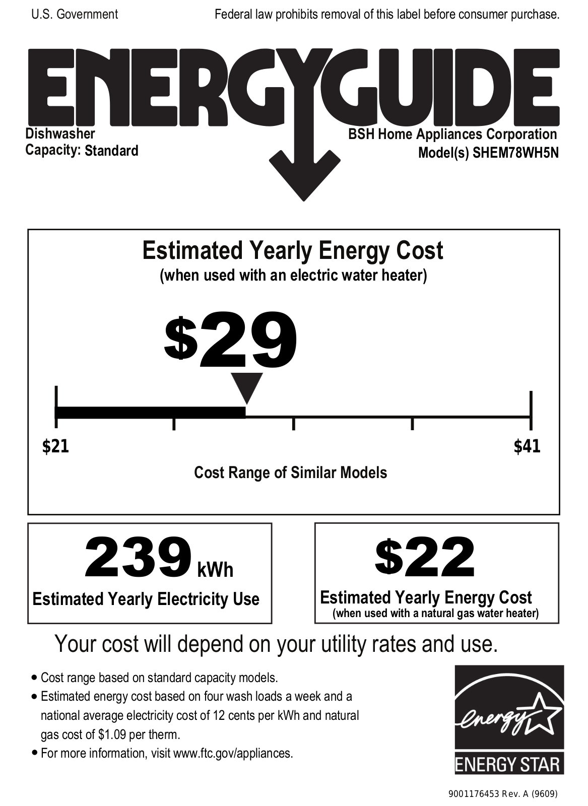 Bosch SHEM78WH5N Energy Guide