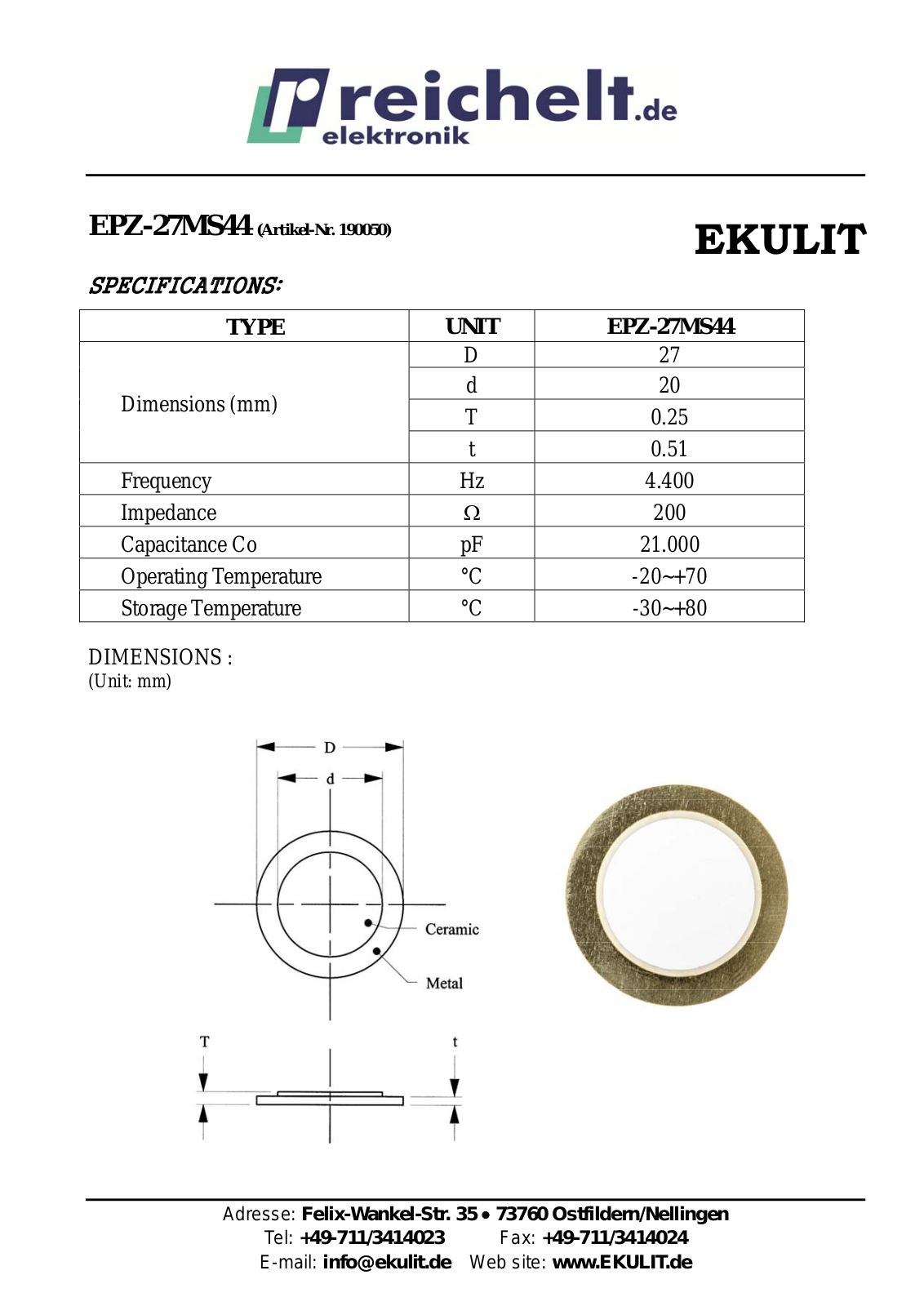 EKULIT EPZ-27MS44 Datasheet - ManualMachine.com