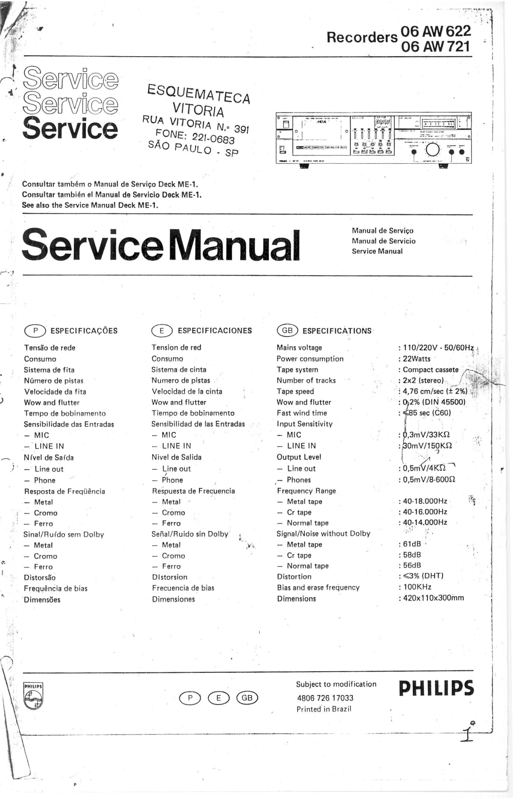 Philips AW622, AW721 Schematic