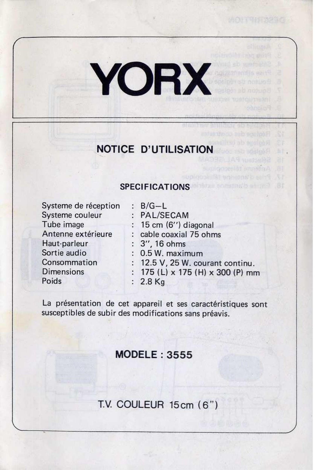 YORX 3555, 570-370703-03 User Manual