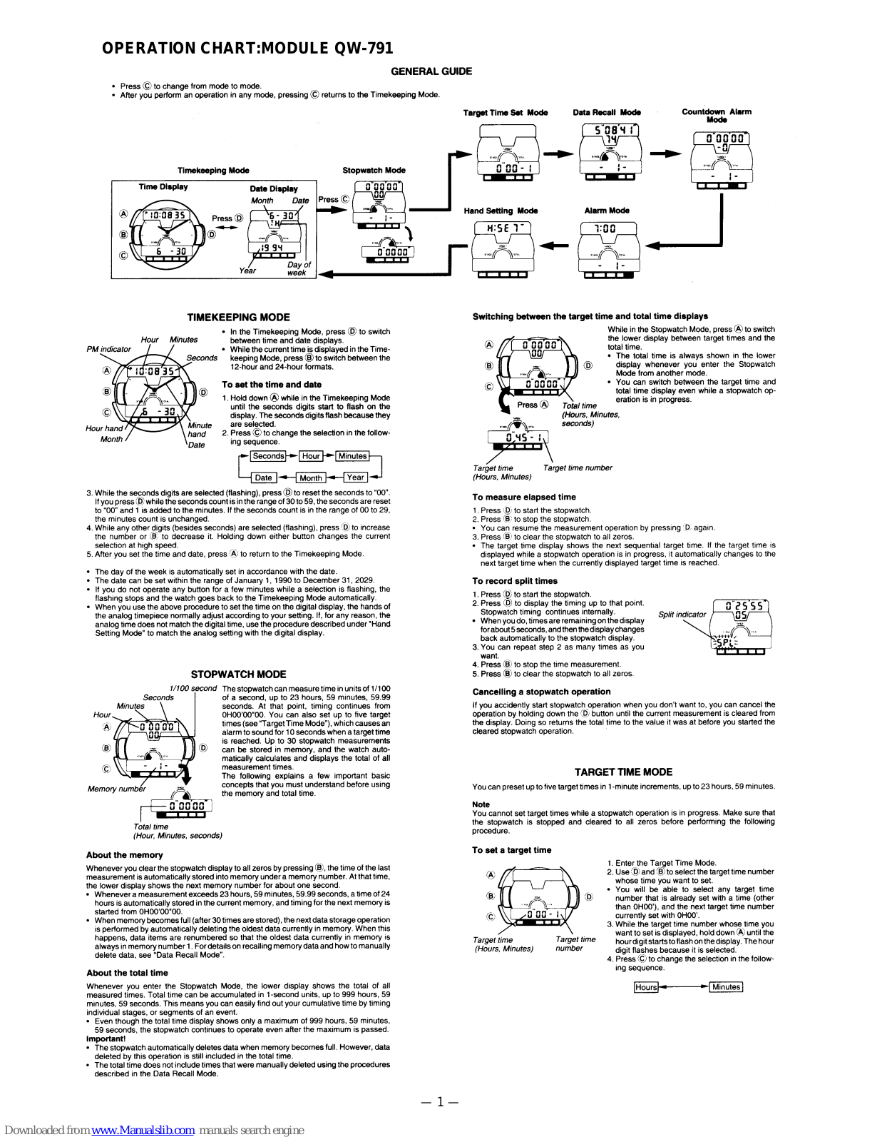 Casio QW-791, QW-793, QW-768 General Manual