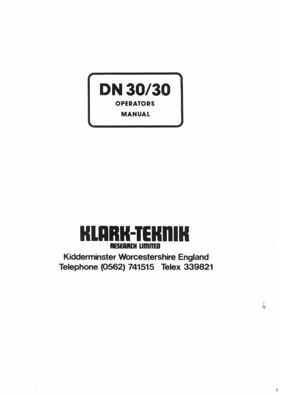 Klark Teknik DN3030 User Manual