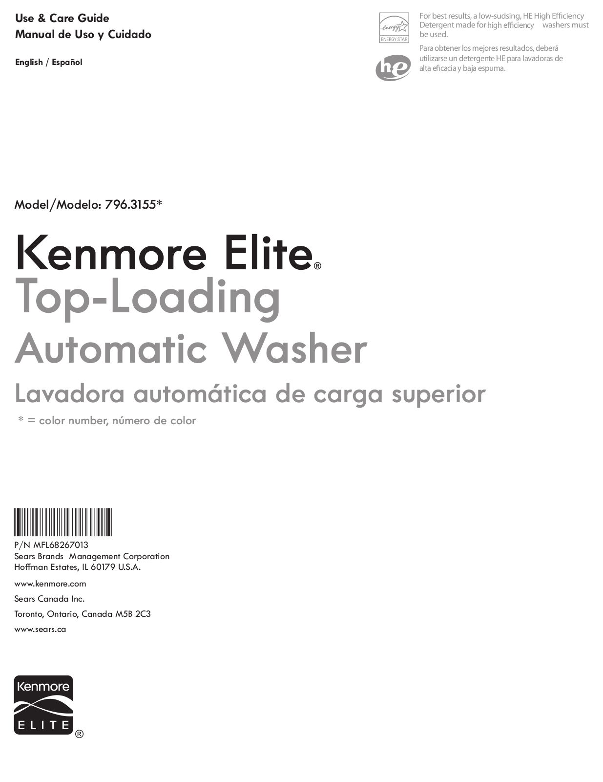 Kenmore Elite 79631553610, 79631552610 Owner’s Manual