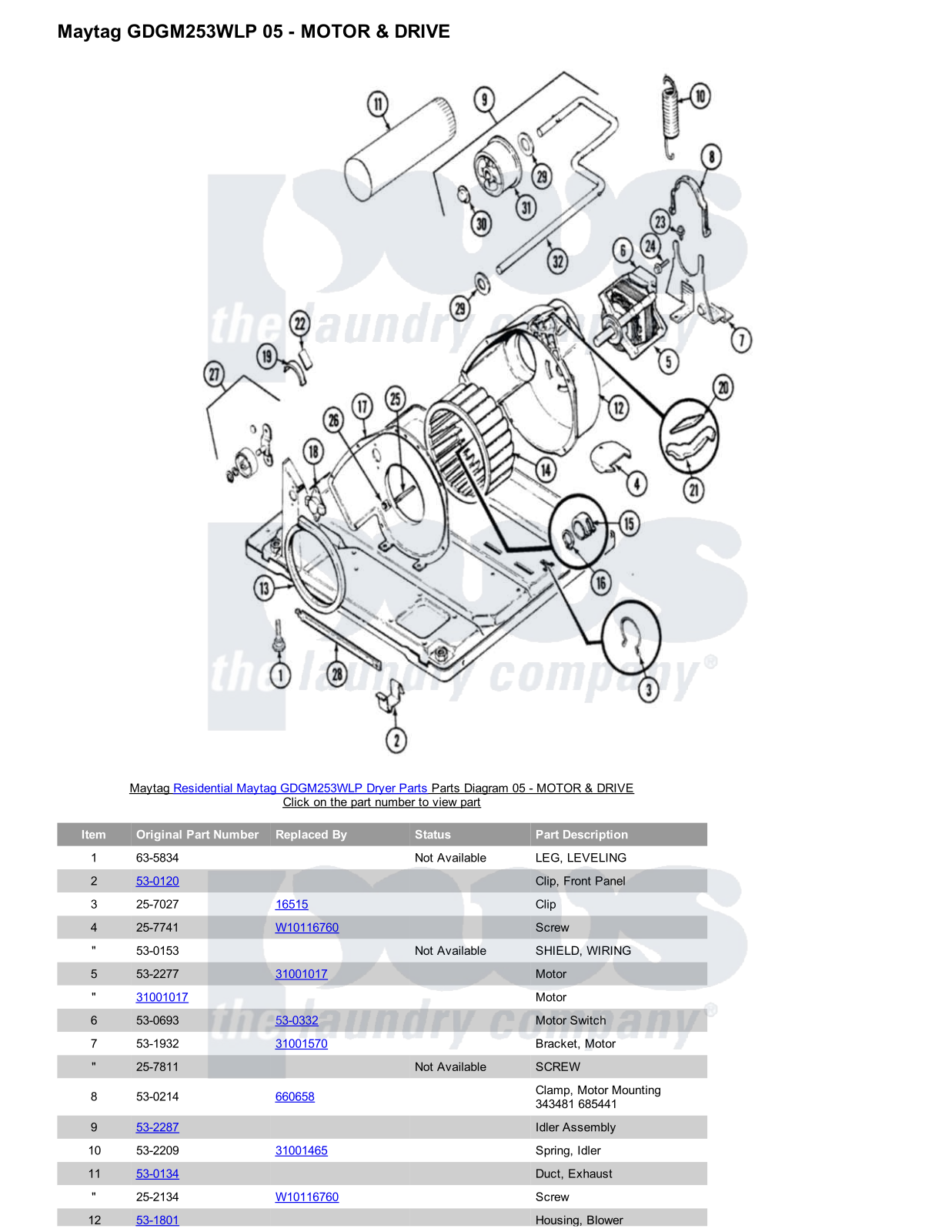 Maytag GDGM253WLP Parts Diagram