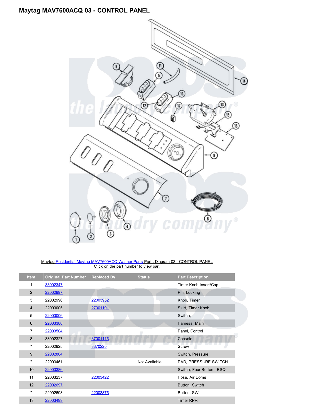 Maytag MAV7600ACQ Parts Diagram